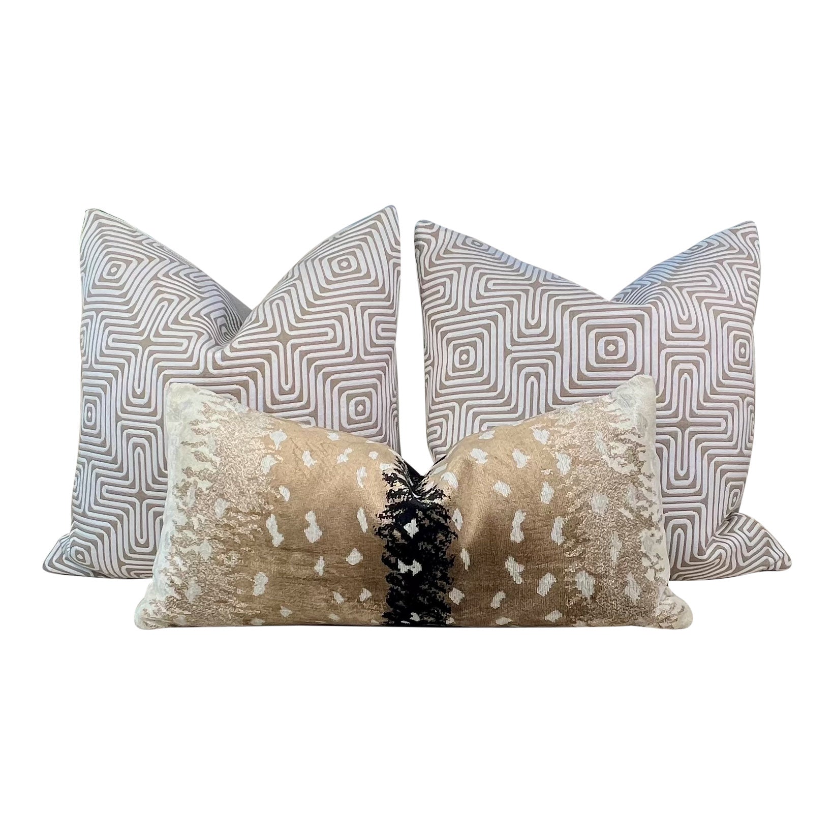 Schumacher Amazing Maze Indoor/Outdoor Decorative Pillow in Sand