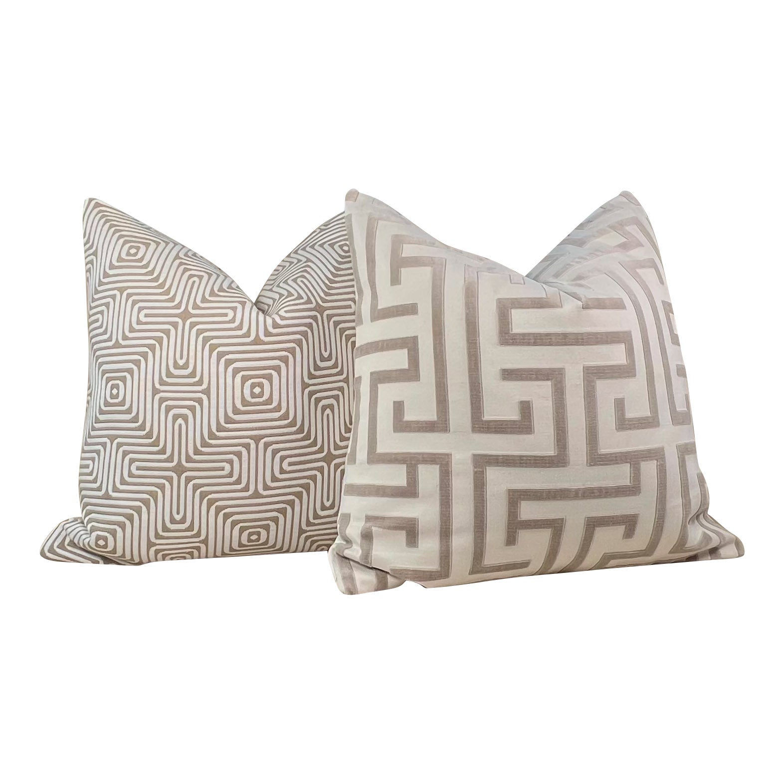 Schumacher Amazing Maze Indoor/Outdoor Decorative Pillow in Sand