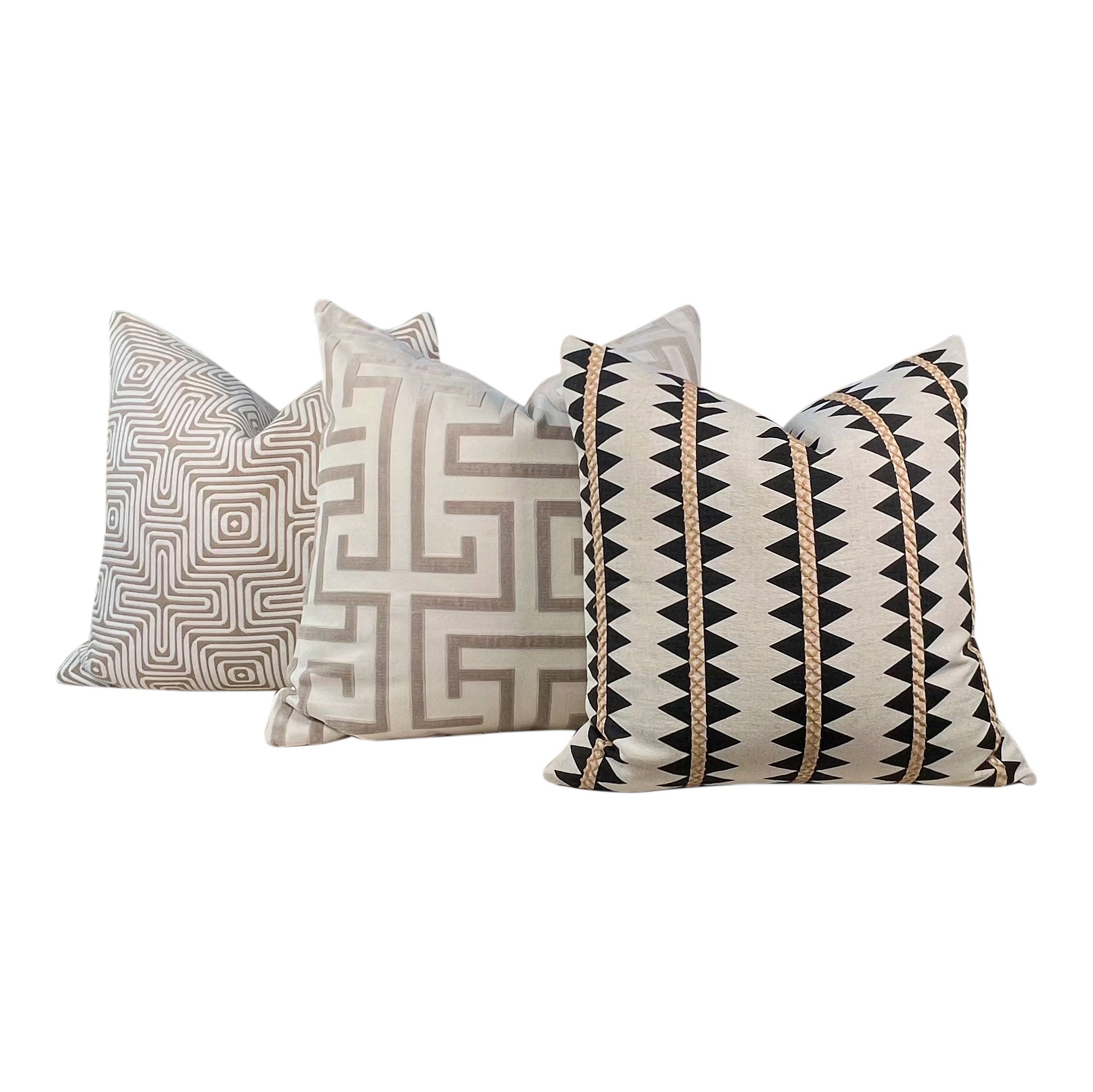 Thibaut Reno Stripe Embroidered Pillow in Black and Gold.