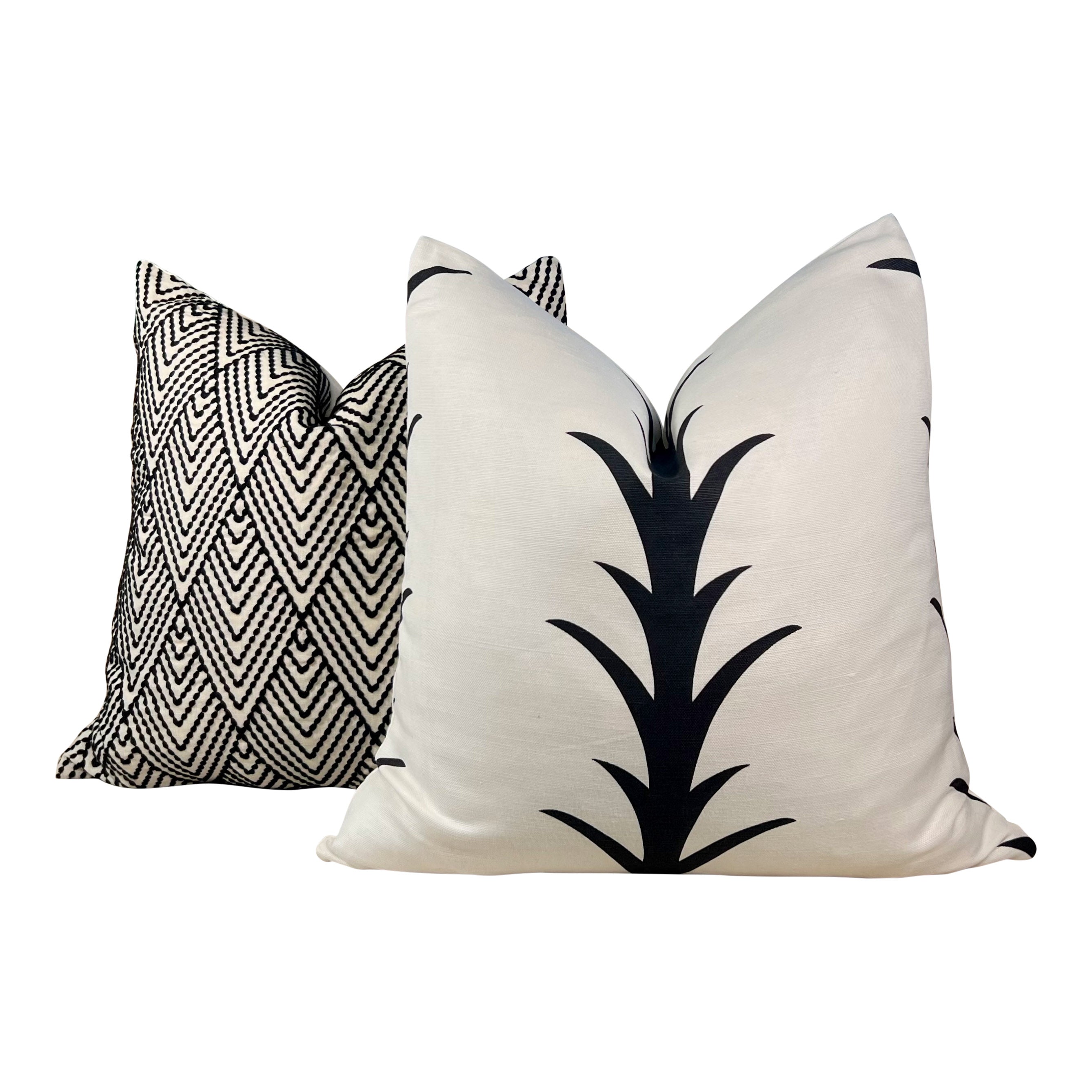 Schumacher Avila Embroidered Pillow in Black, Cream.