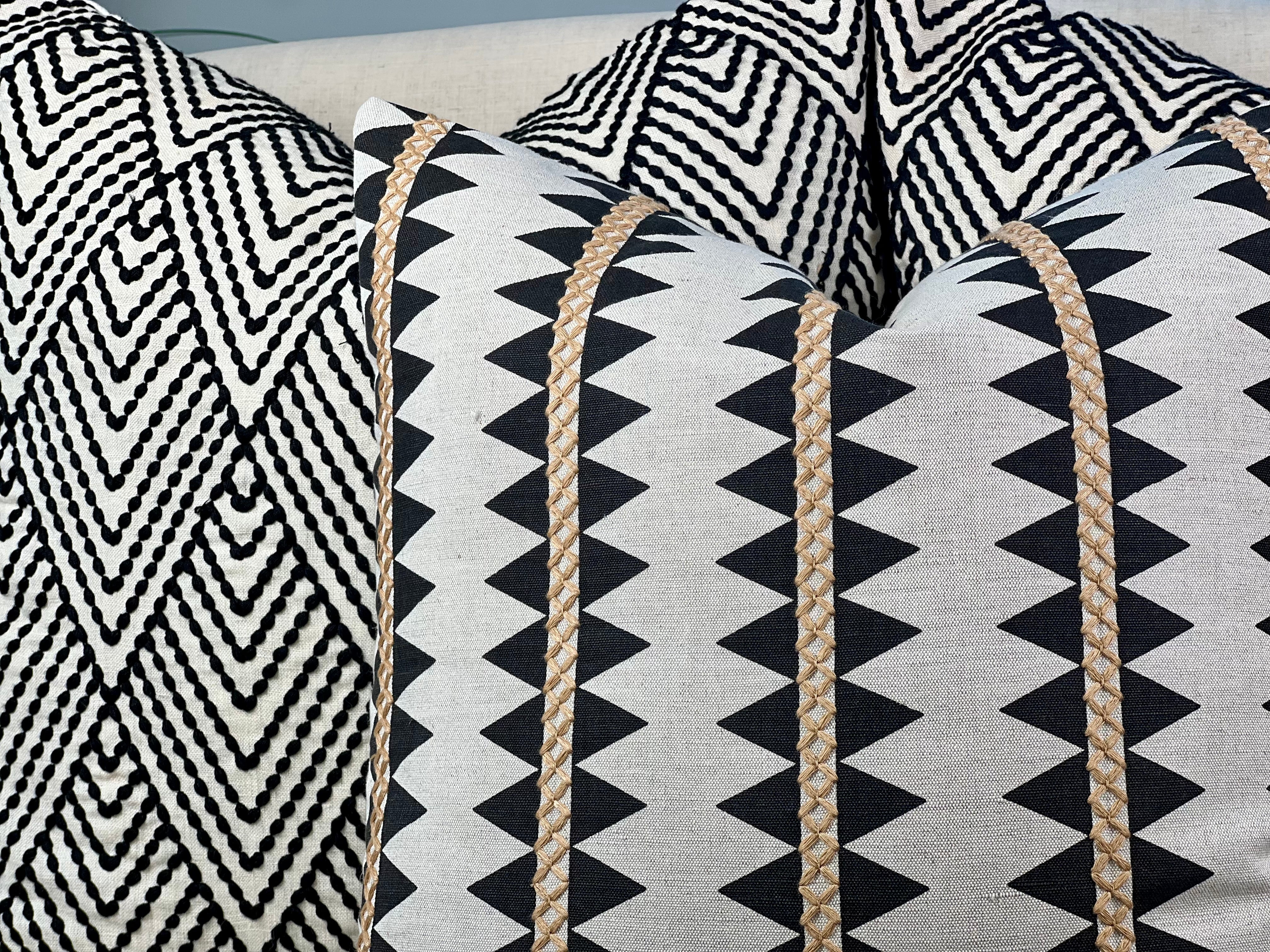 Thibaut Reno Stripe Embroidered Pillow in Black and Gold.