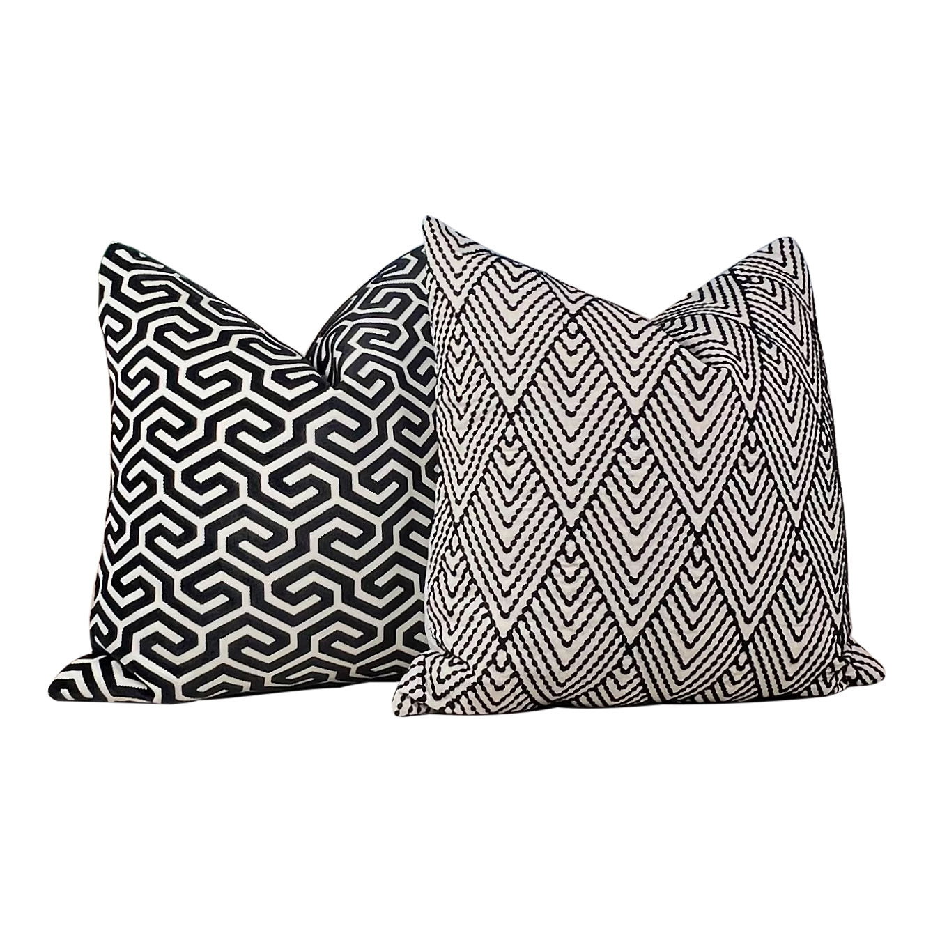 Schumacher Avila Embroidered Pillow in Black, Cream.