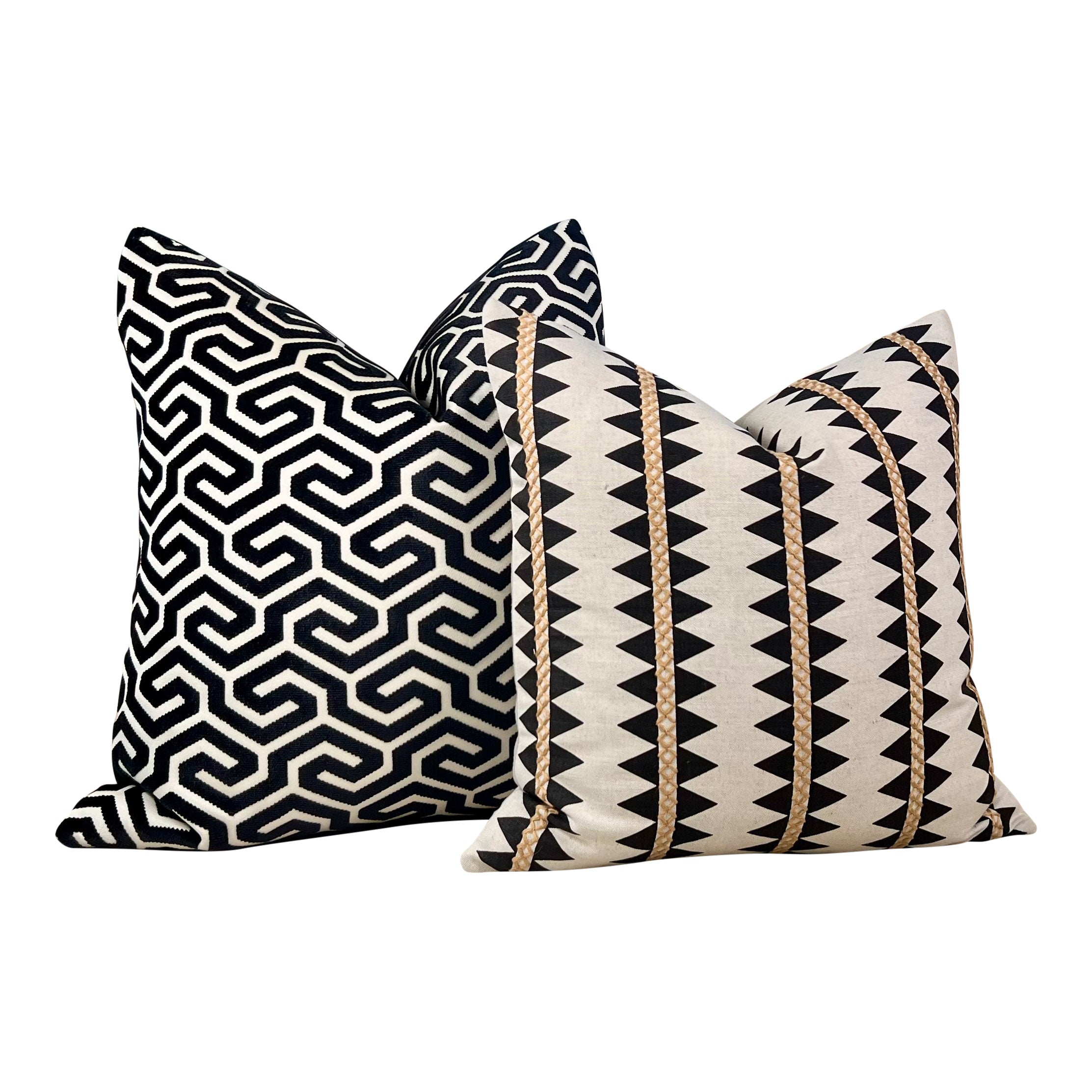 Thibaut Reno Stripe Embroidered Pillow in Black and Gold.