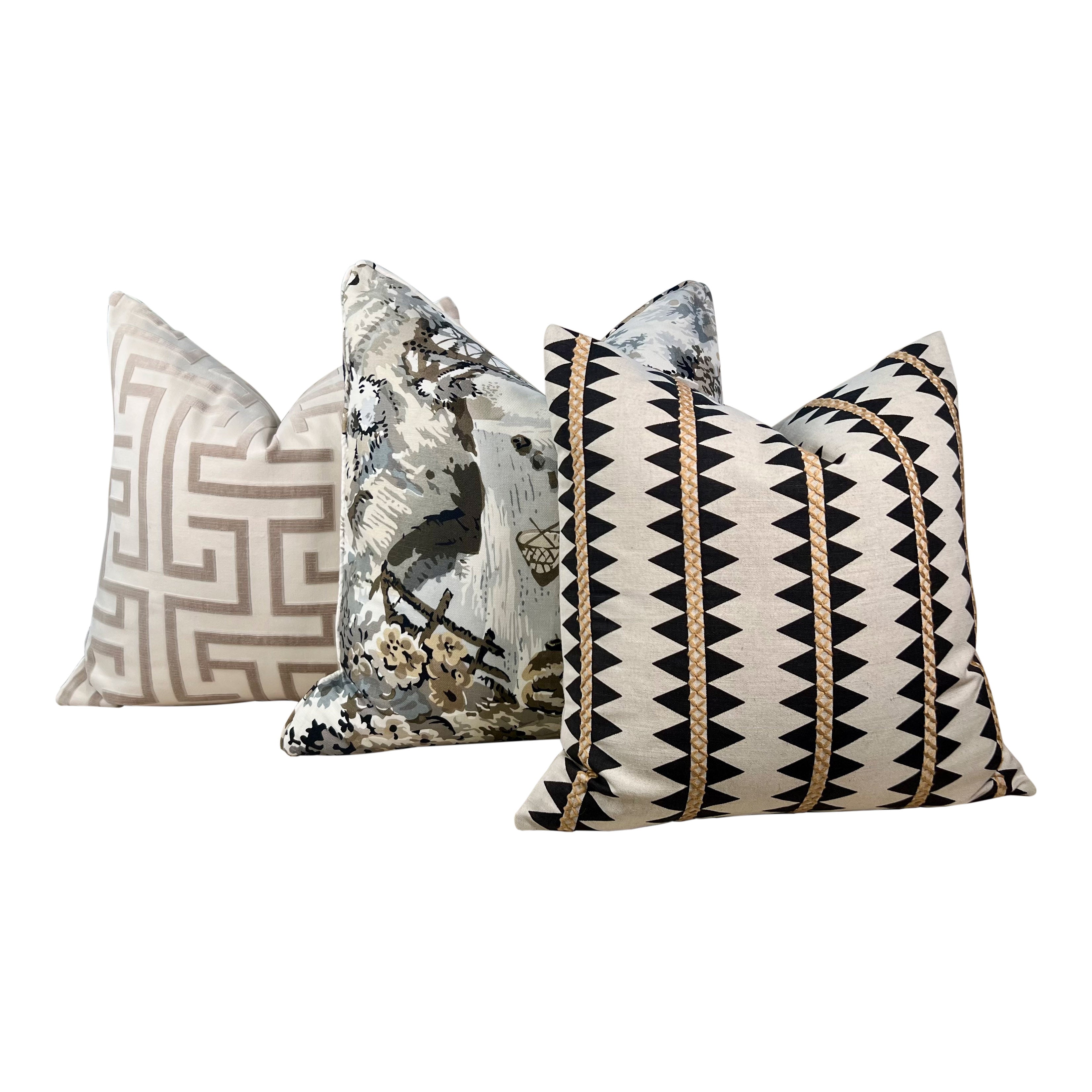 Thibaut Reno Stripe Embroidered Pillow in Black and Gold.