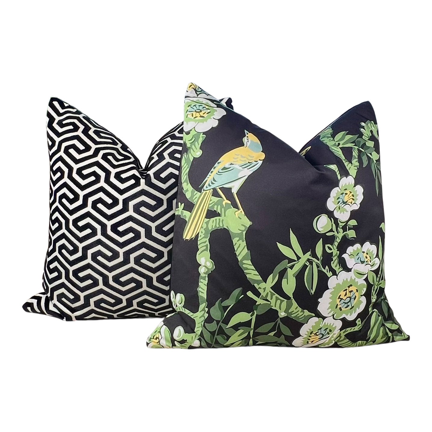 Thibaut Yukio Cotton Pillow in Black and Green.