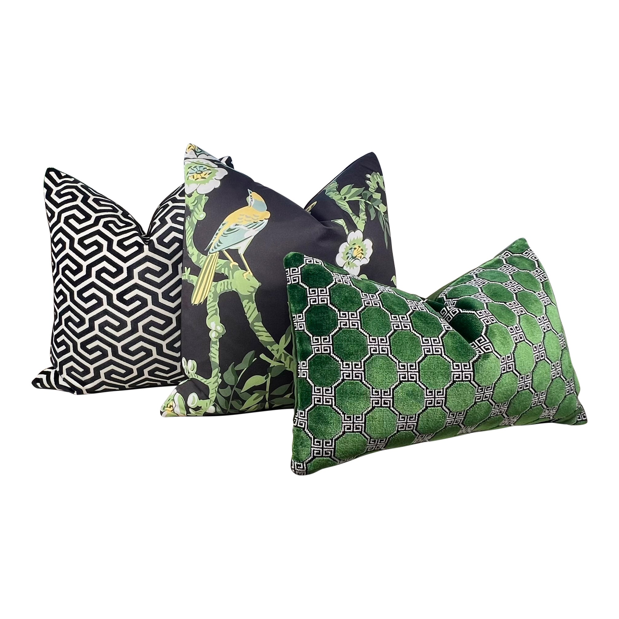 Thibaut Yukio Cotton Pillow in Black and Green.