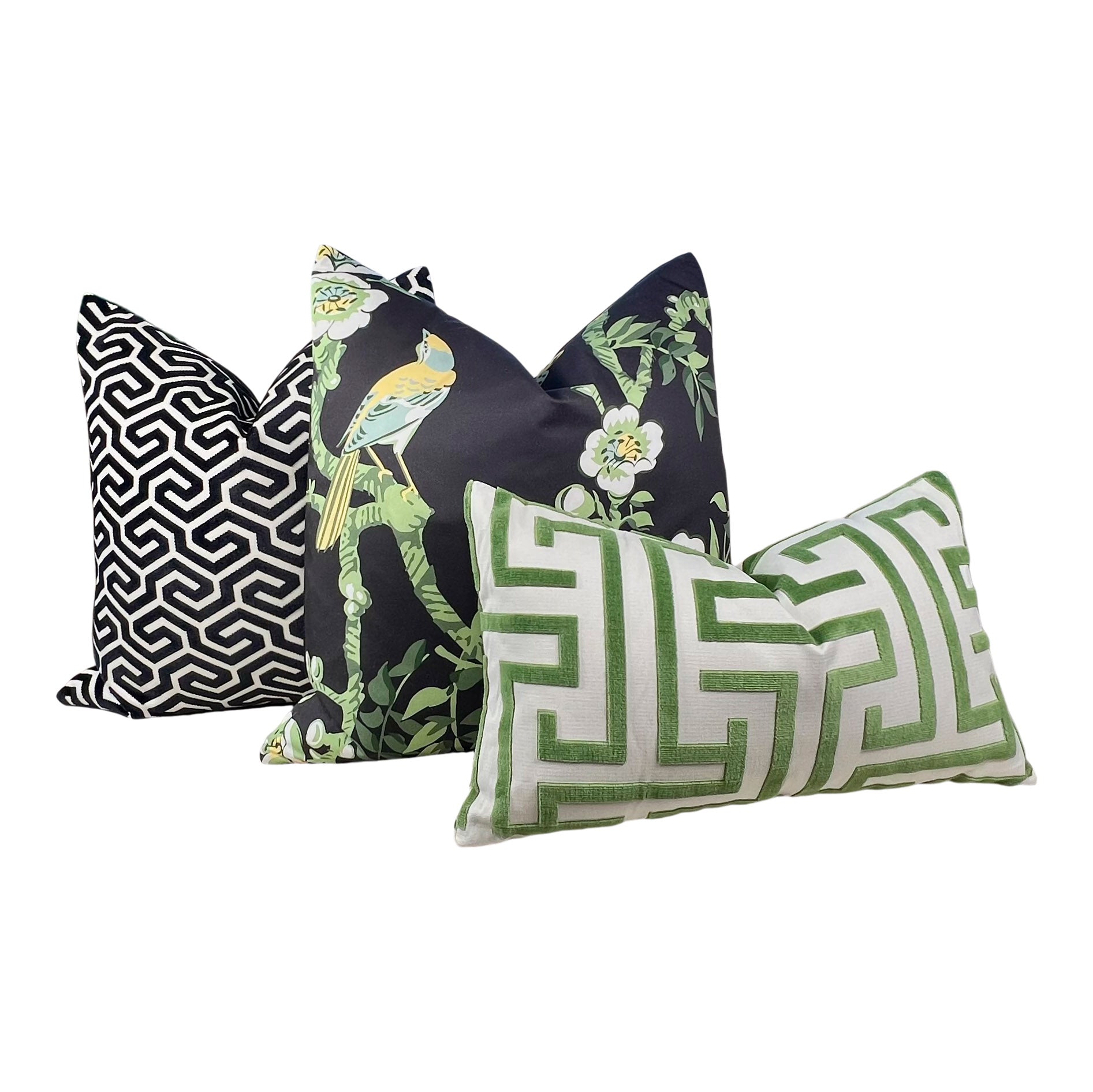 Thibaut Yukio Cotton Pillow in Black and Green.