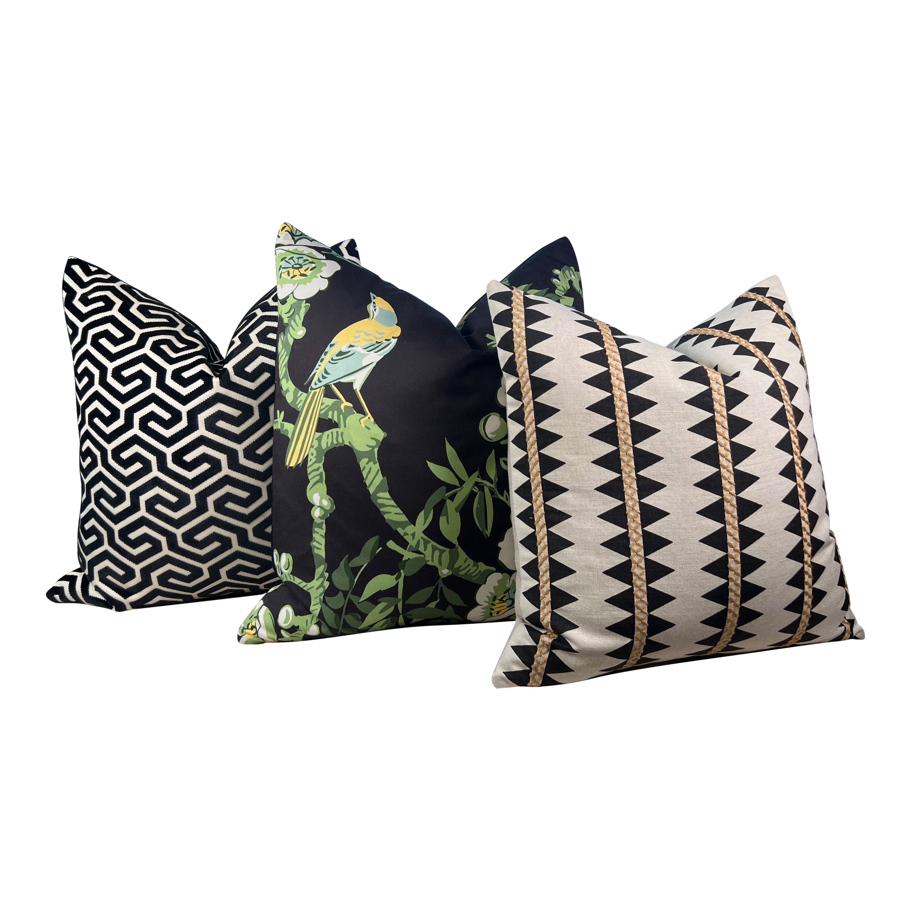Thibaut Reno Stripe Embroidered Pillow in Black and Gold.