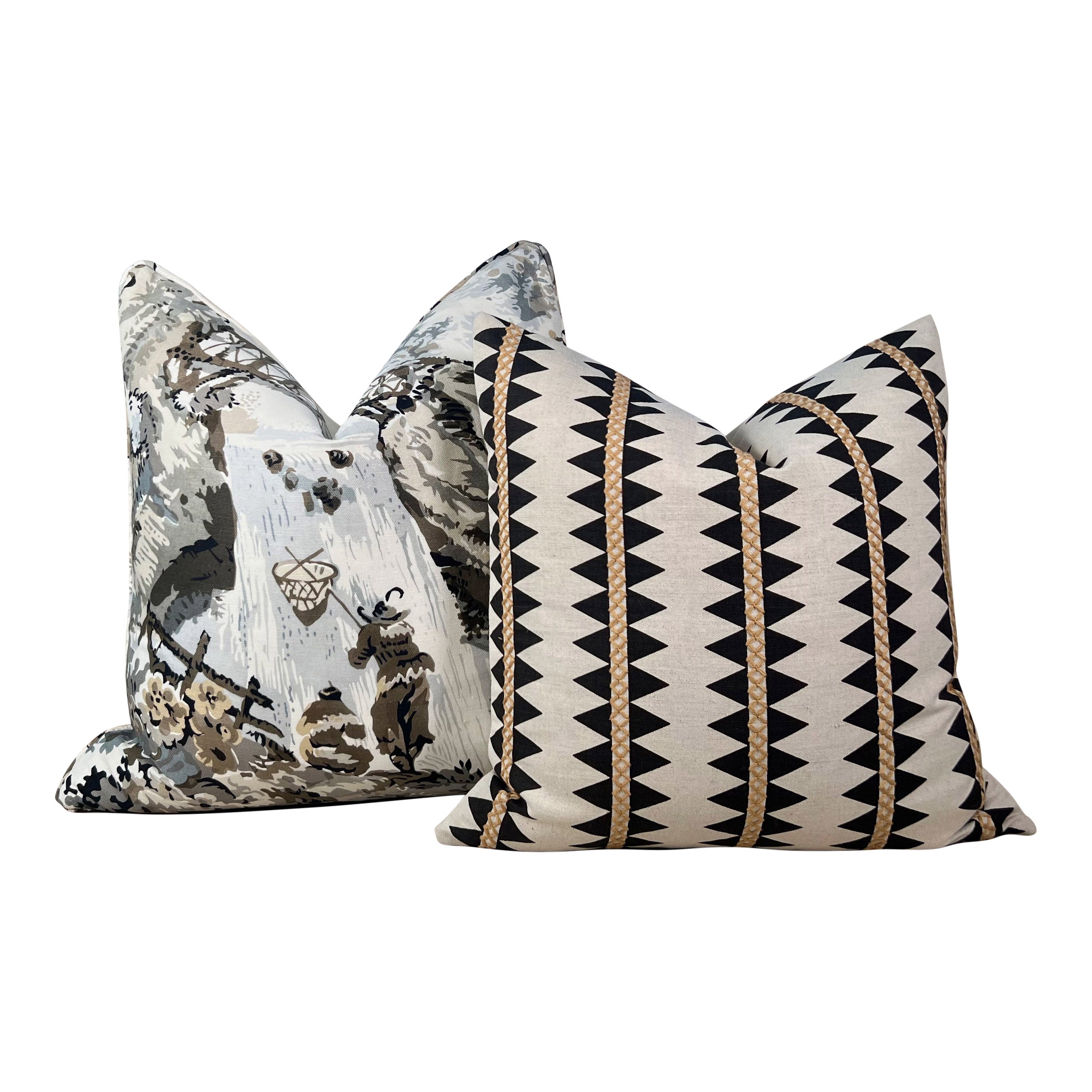 Thibaut Reno Stripe Embroidered Pillow in Black and Gold.