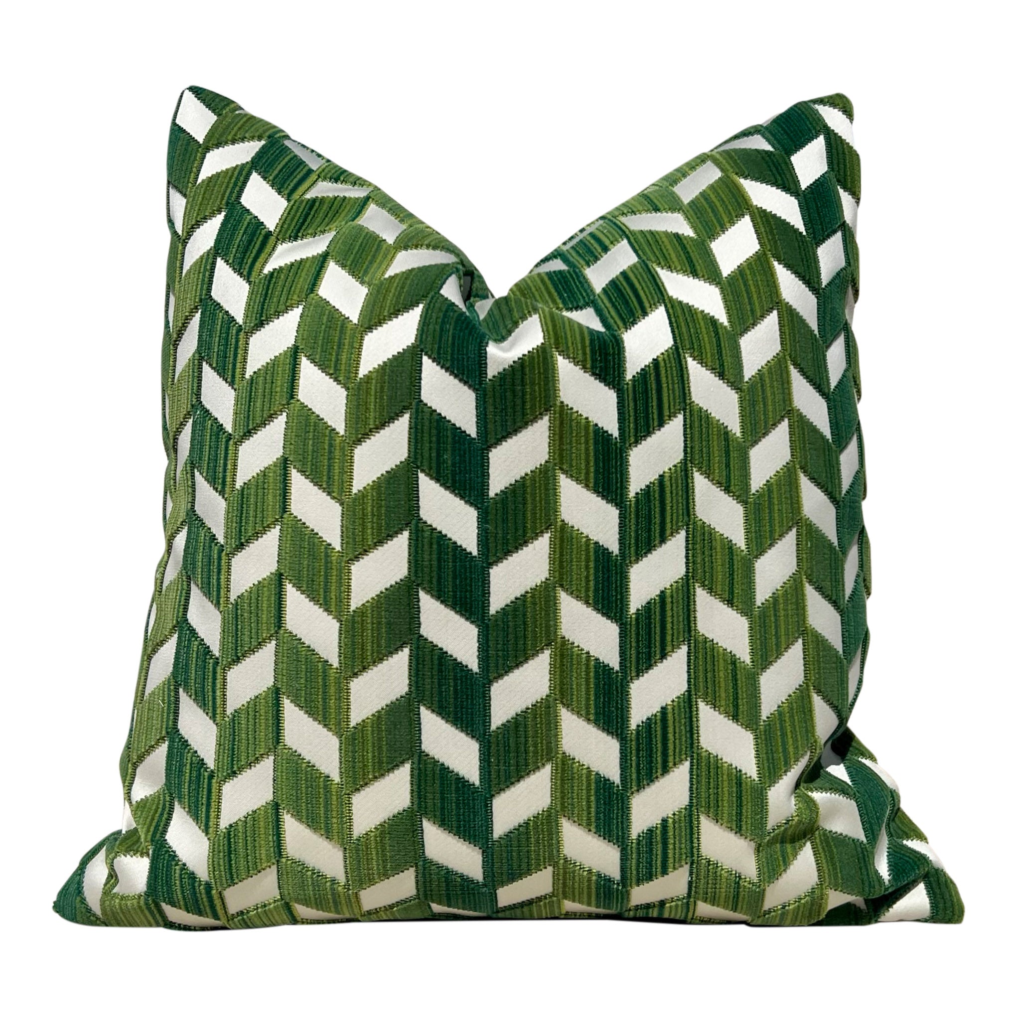 Schumacher Chevron Strié Velvet Pillow in Emerald
