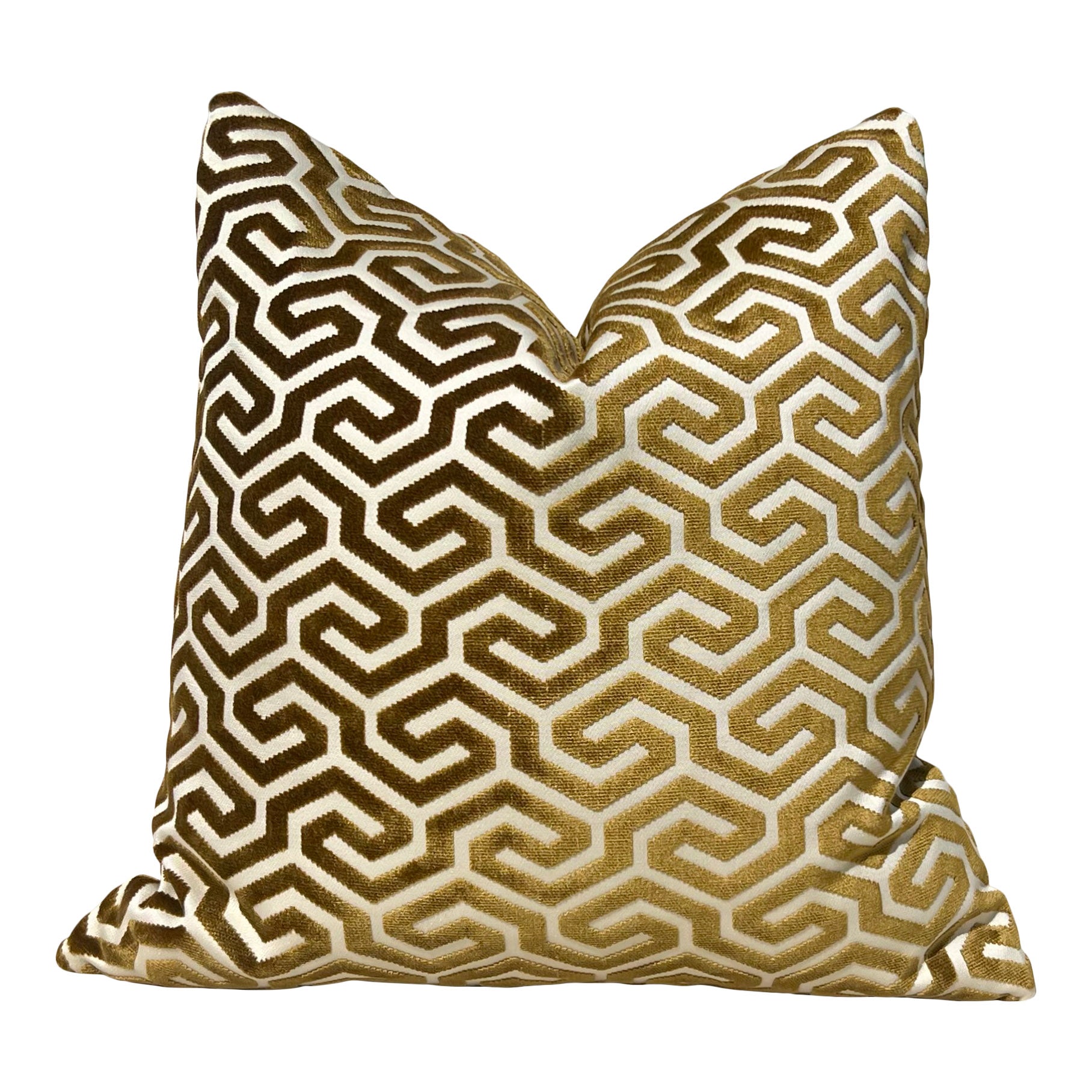 Schumacher Ming Fret Velvet Pillow in Bronze