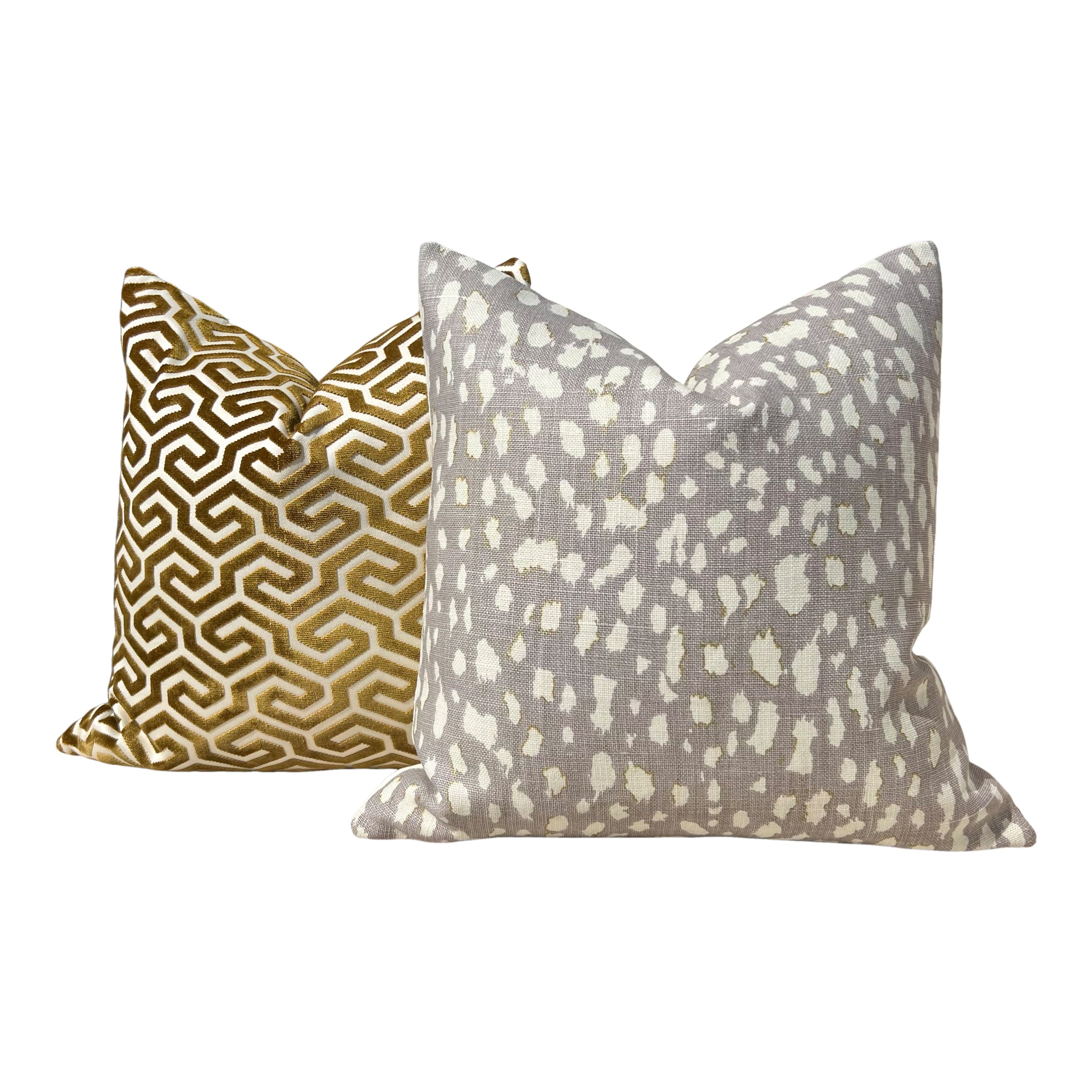 Schumacher Ming Fret Velvet Pillow in Bronze