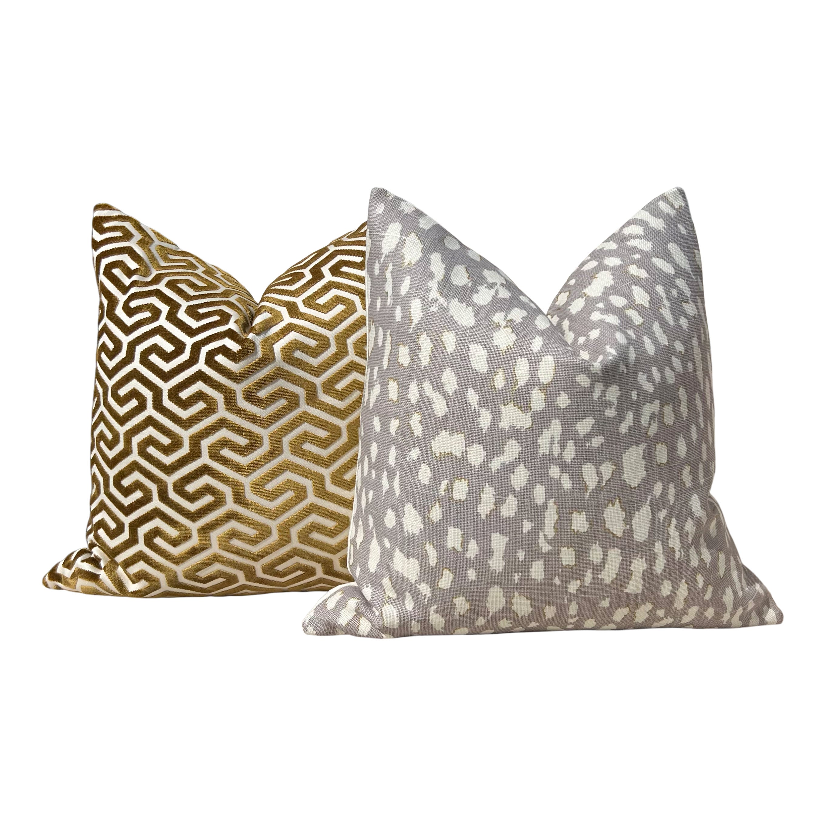 Schumacher Ming Fret Velvet Pillow in Bronze