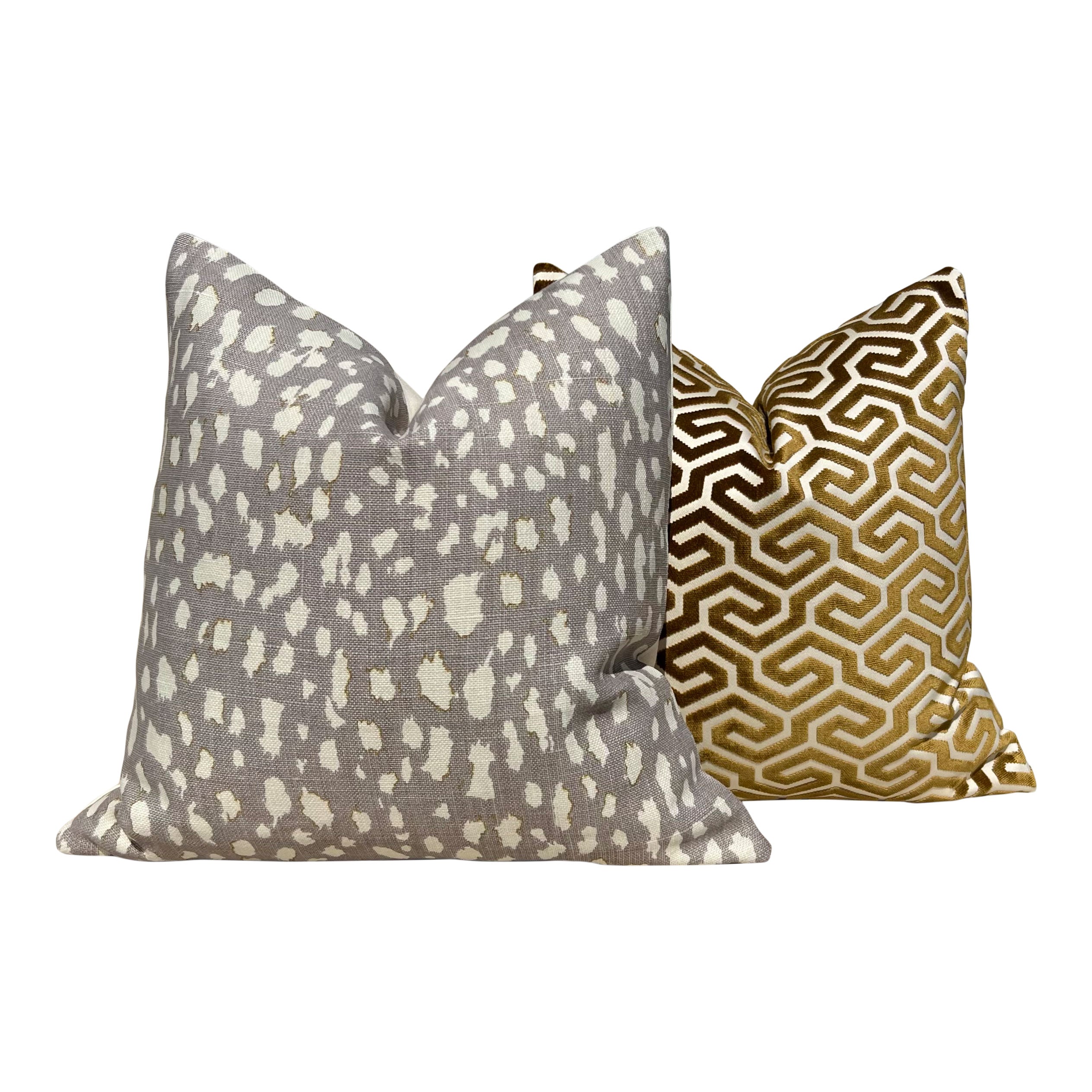 Schumacher Ming Fret Velvet Pillow in Bronze