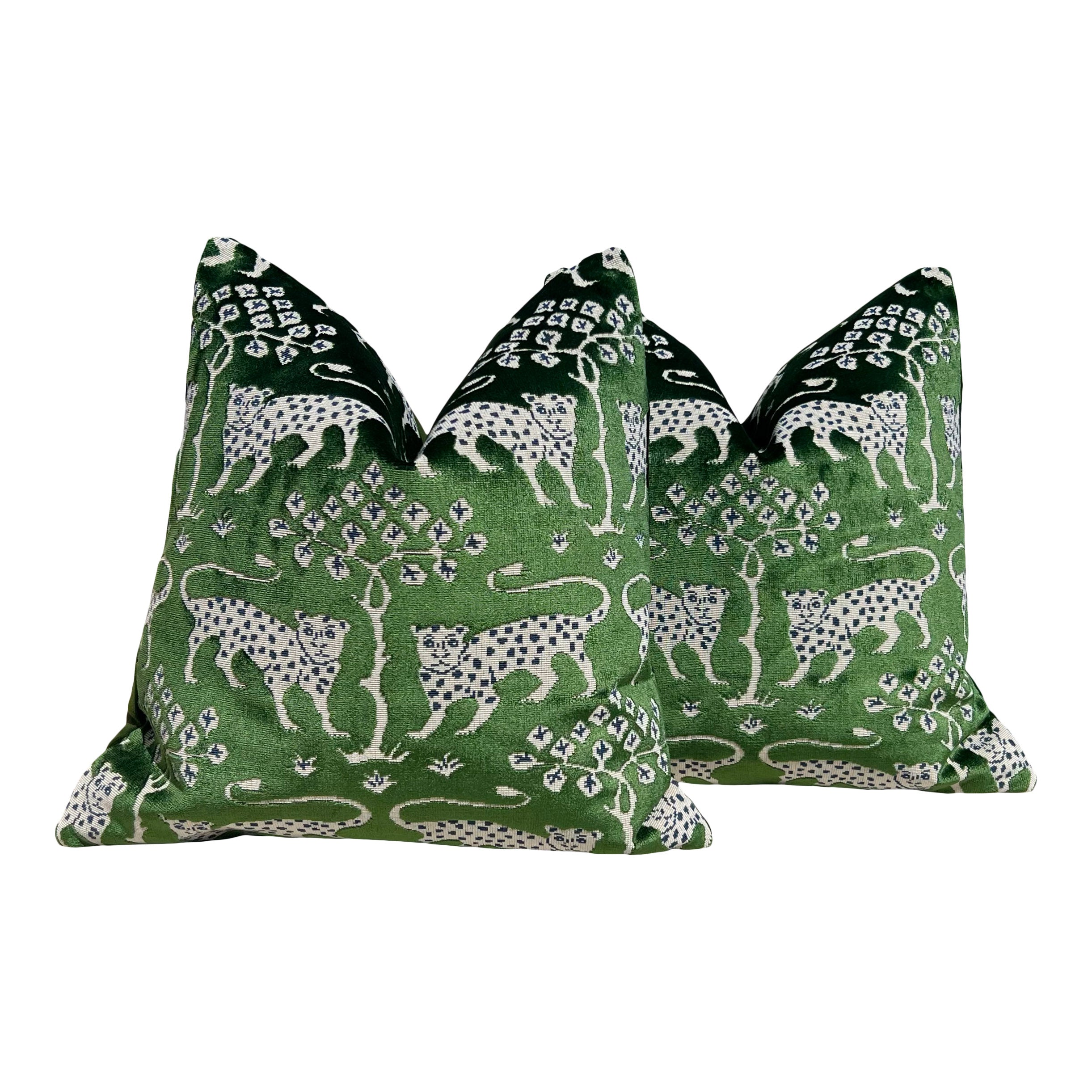 Schumacher Woodland Velvet Pillow Emerald