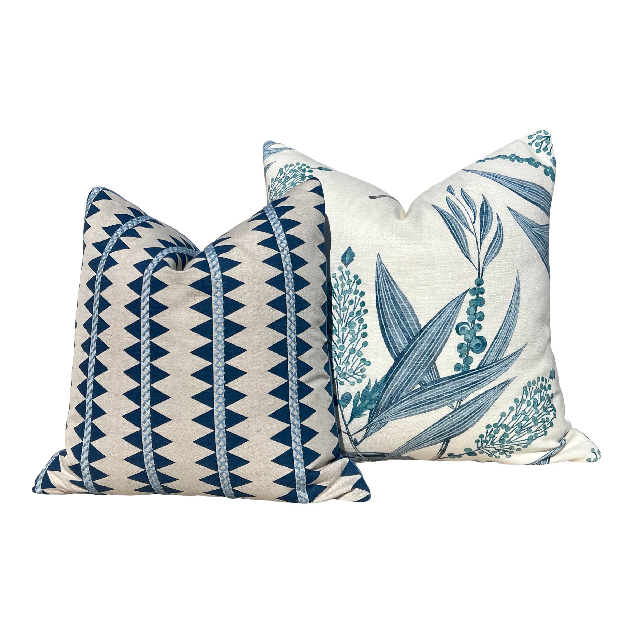 Thibaut Reno Stripe Embroidered Pillow Blue and Natural