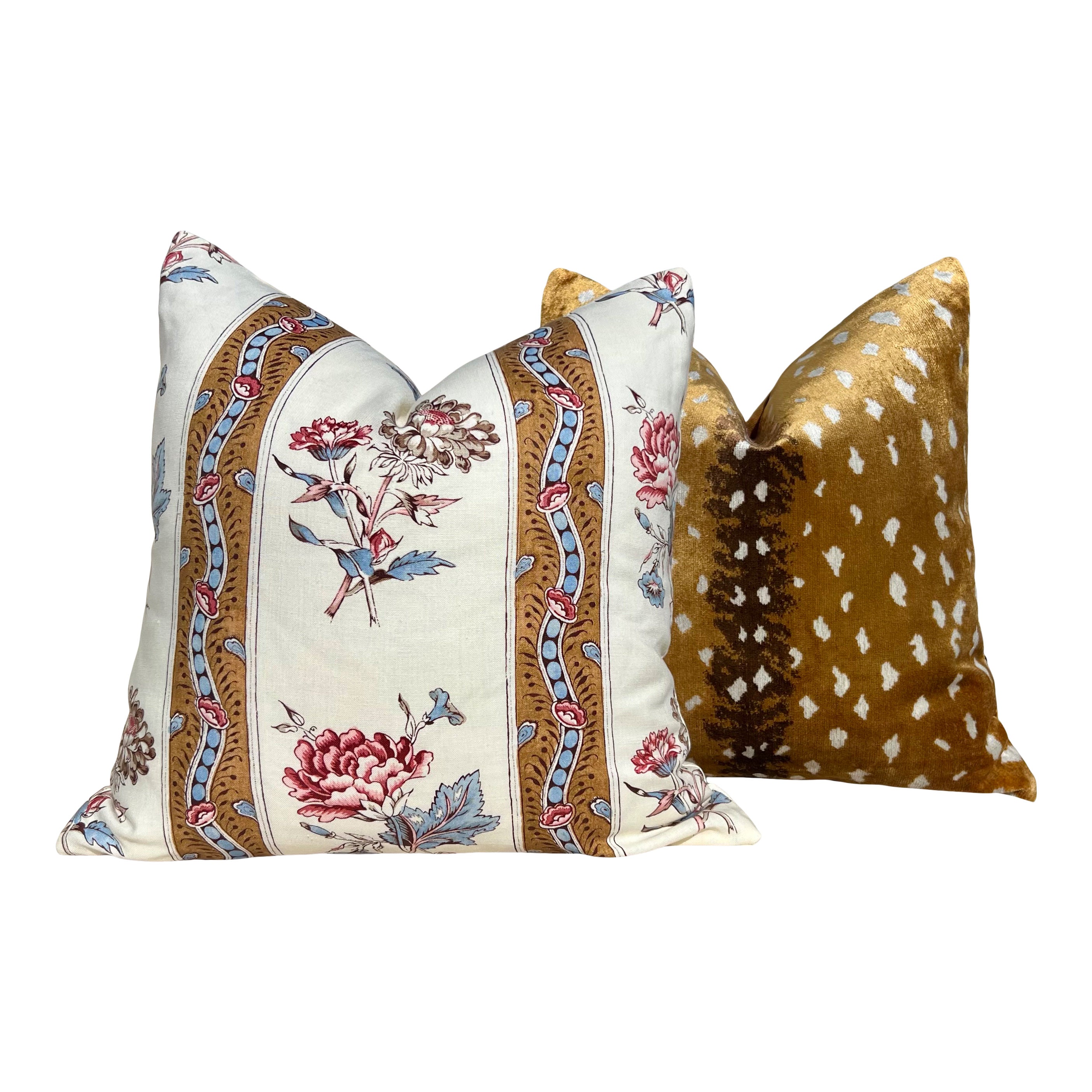 Schumacher Ariana Floral Stripe Linen Pillow in Document