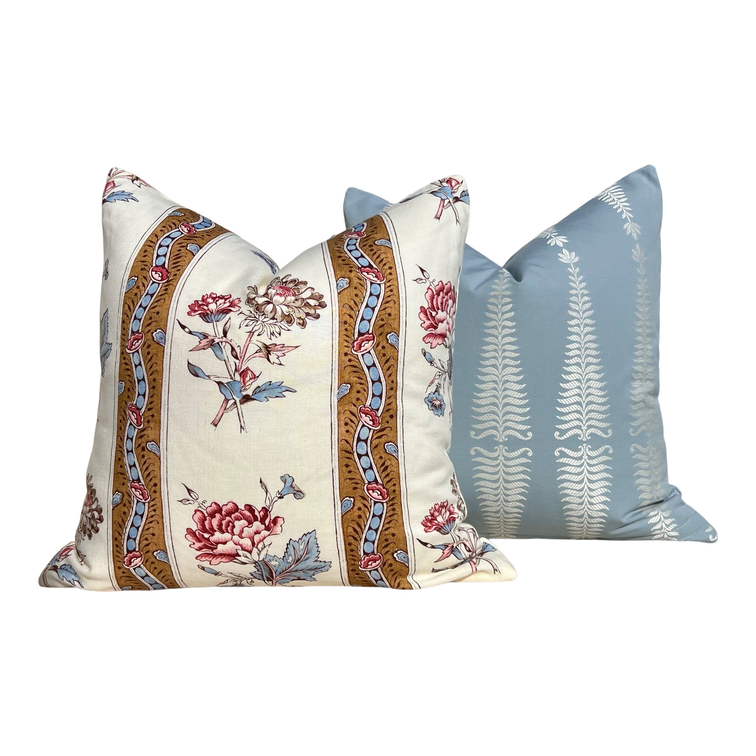 Schumacher Ariana Floral Stripe Linen Pillow in Document