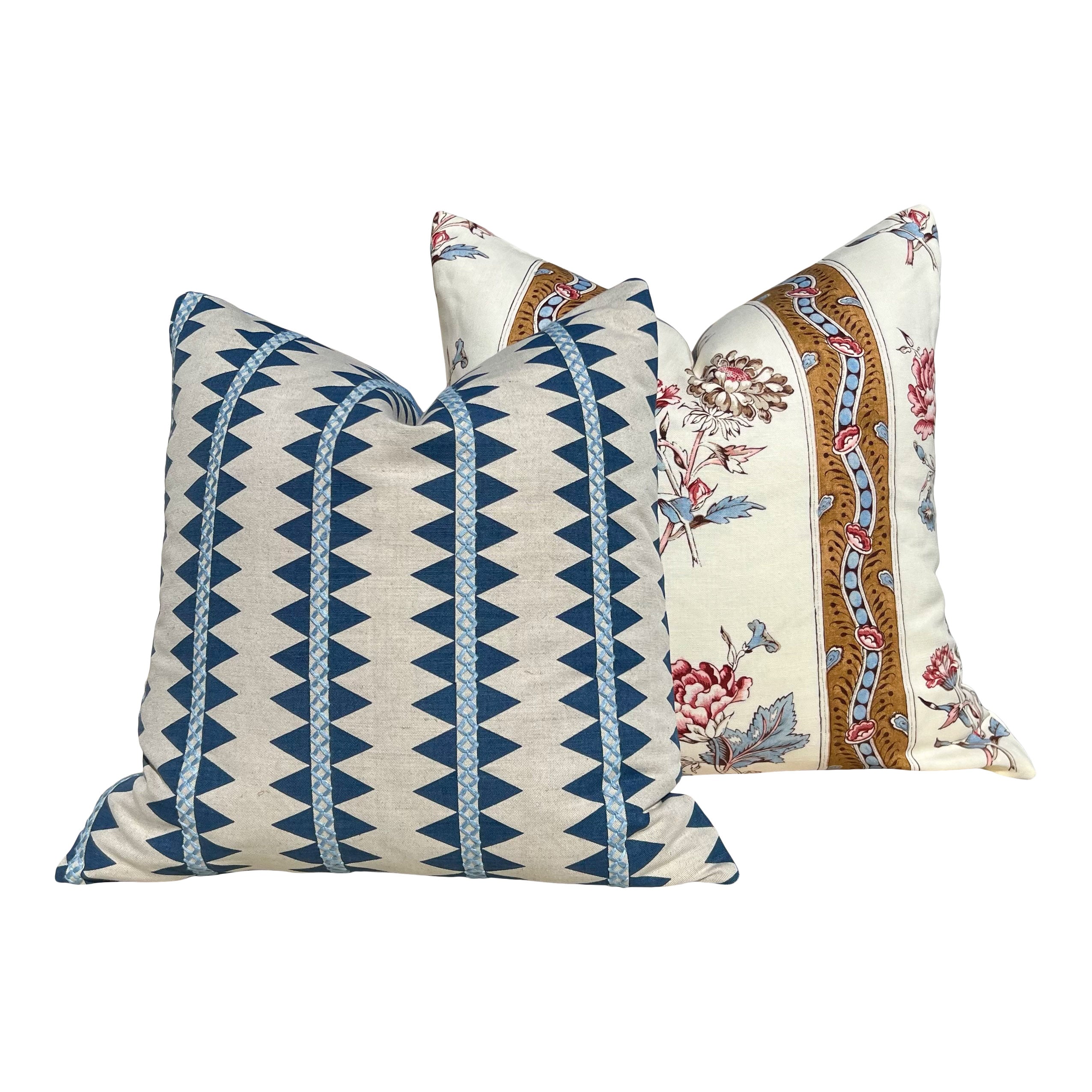 Thibaut Reno Stripe Embroidered Pillow Blue and Natural