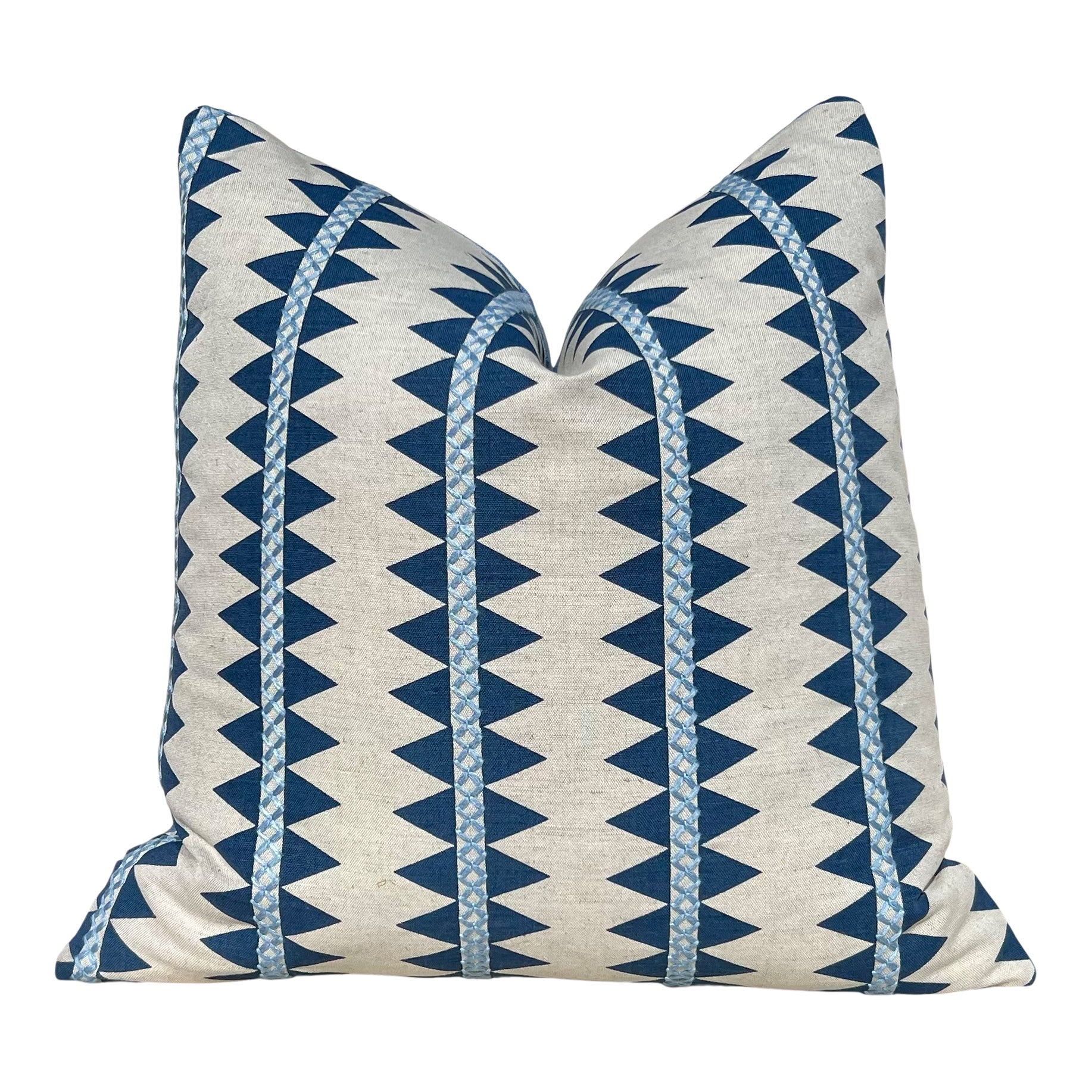 Thibaut Reno Stripe Embroidered Pillow Blue and Natural