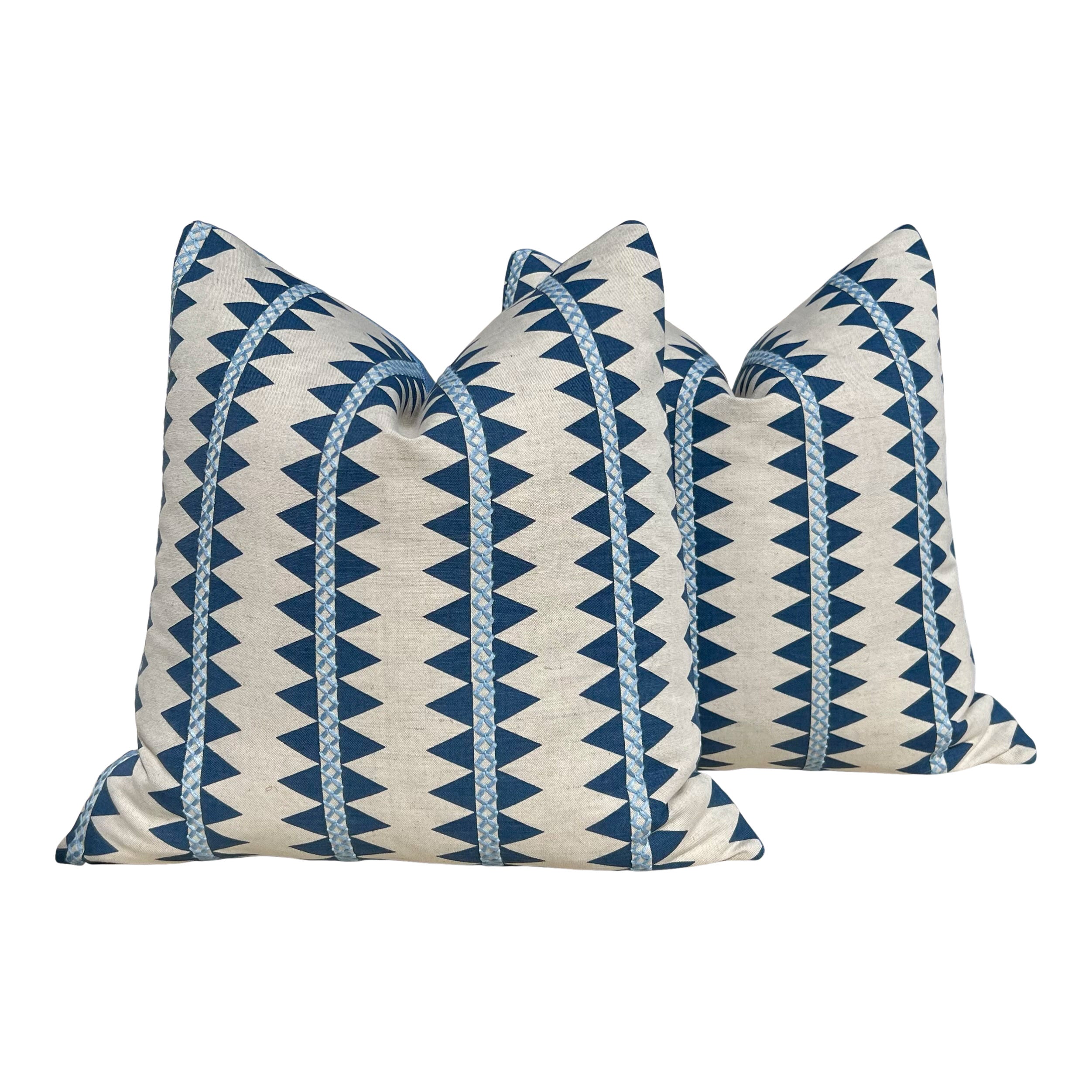 Thibaut Reno Stripe Embroidered Pillow Blue and Natural