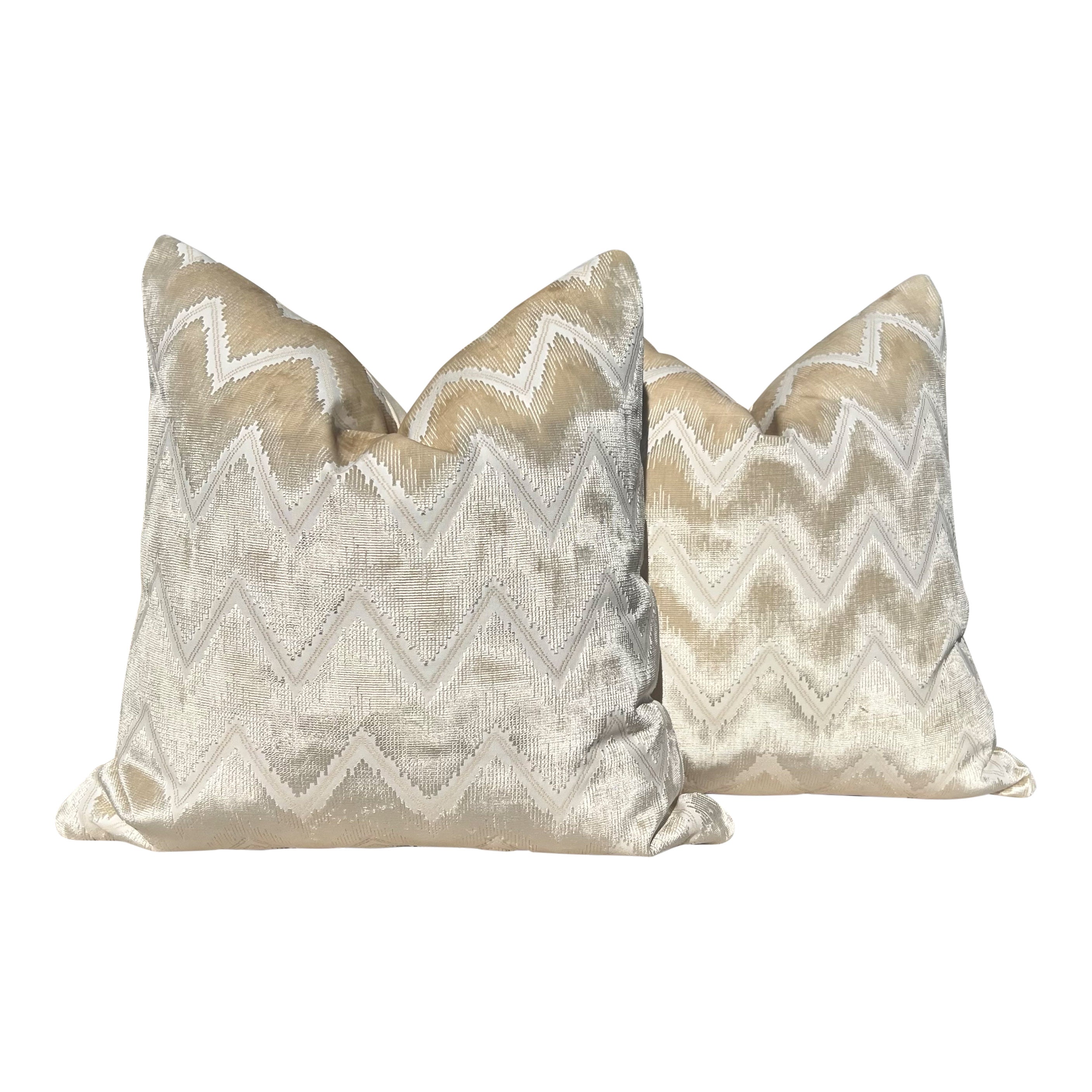 Schumacher Chevron Velvet Pillow in Champagne