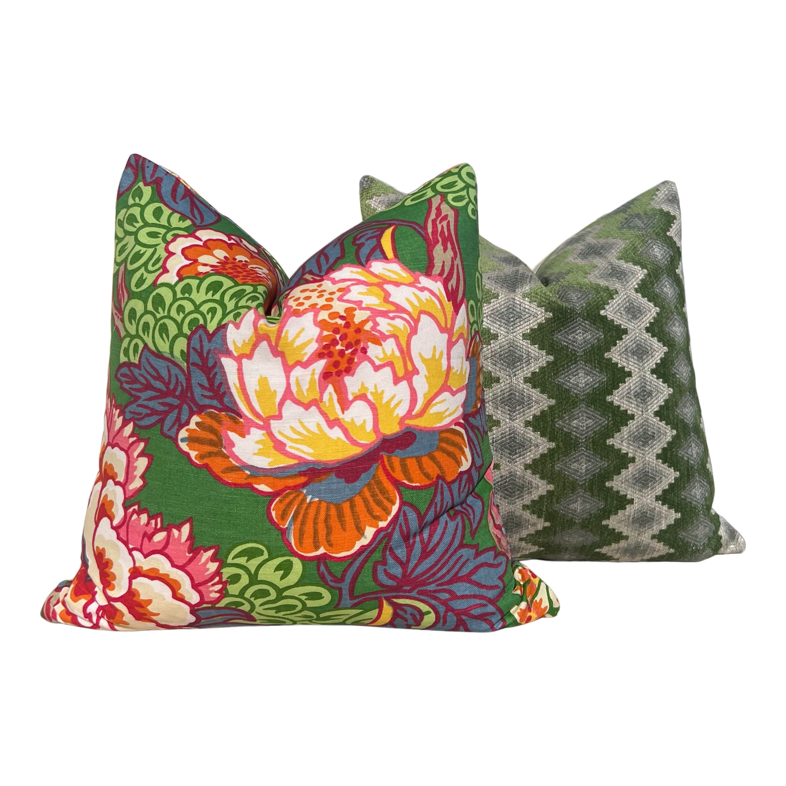 Thibaut Honshu Pillow in Green and Pink.