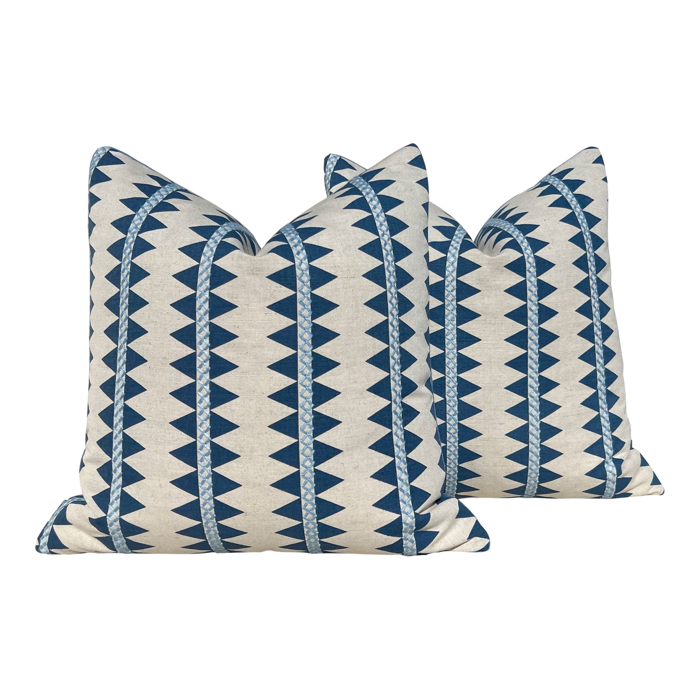 Thibaut Reno Stripe Embroidered Pillow Blue and Natural