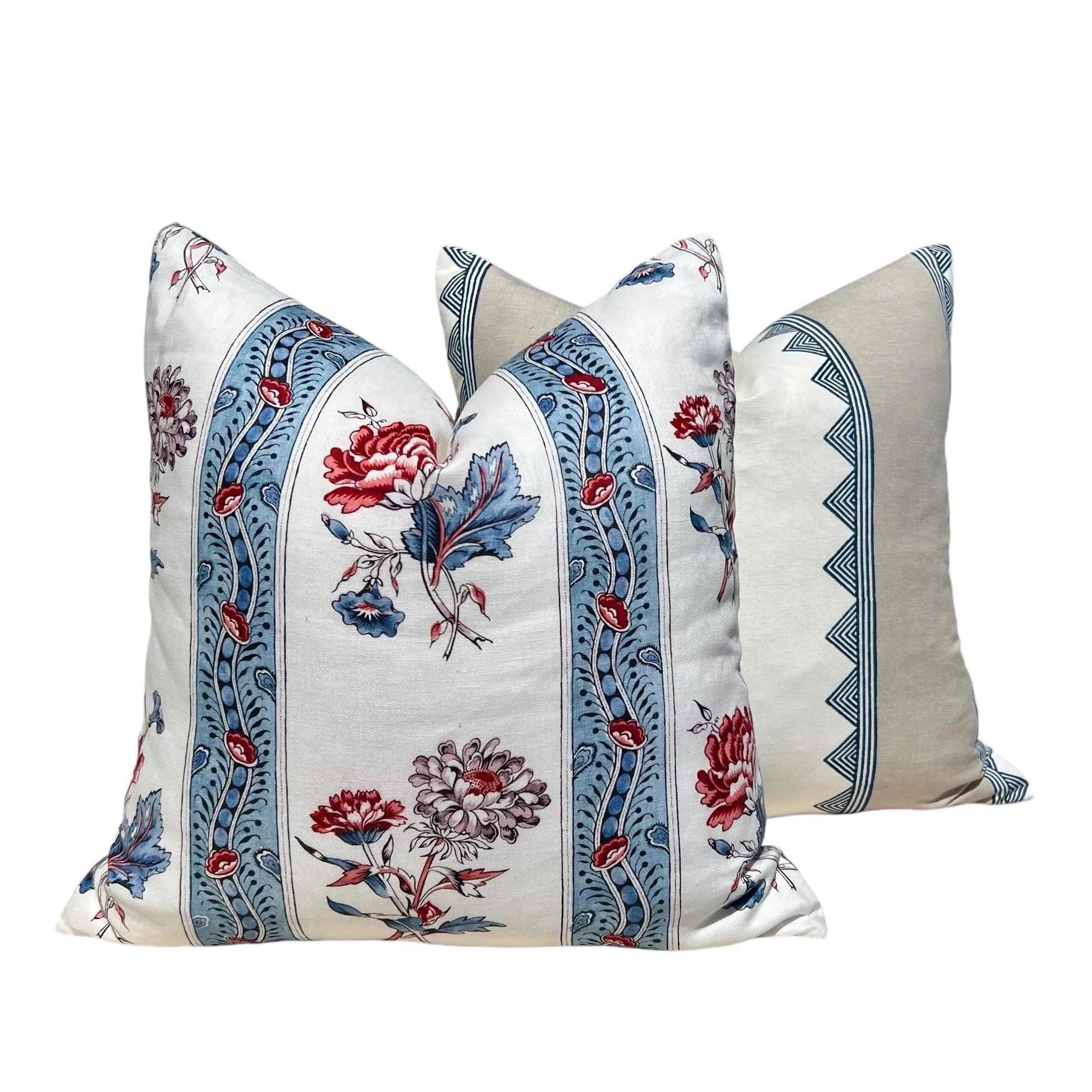 Sale!!!! Price is for 2 - 14"X22" Ready to Ship Schumacher Ariana Floral Stripe Linen Pillow Cover- Pearlware Blue