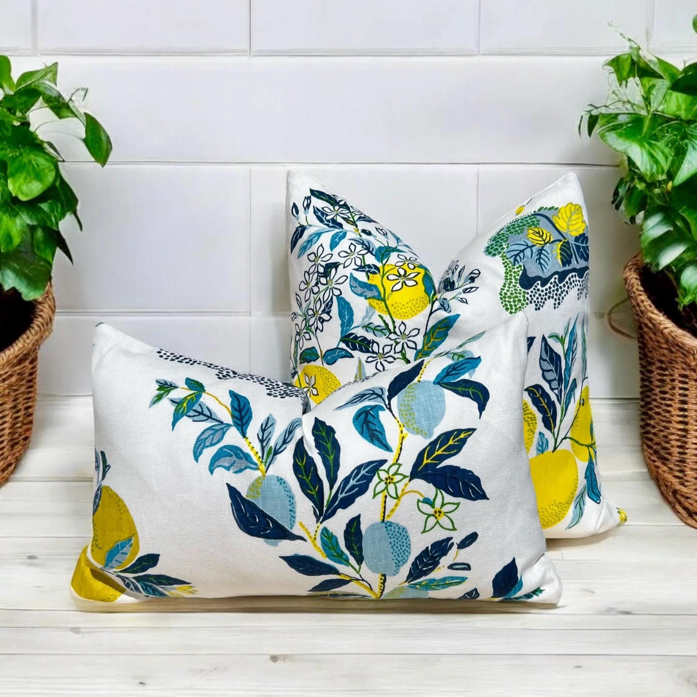 Sale!!!!! Price is for 2 12"X20" Schumacher Citrus Garden Linen Pillow Cover in Pool.