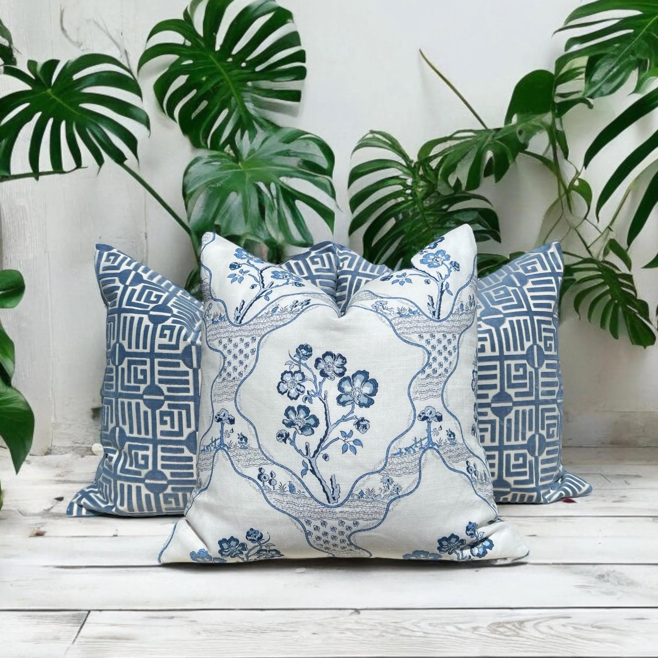 Thibaut Labyrinth Velvet Pillow - Blue