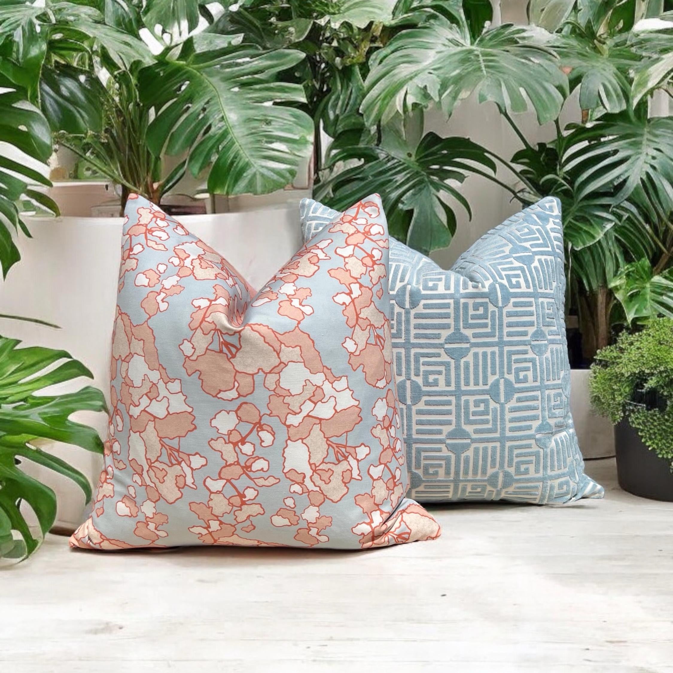 Thibaut Labyrinth Velvet Pillow - Spa Blue