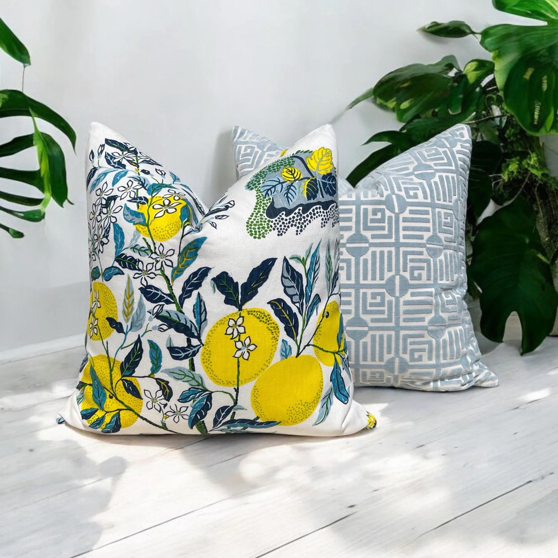 Thibaut Labyrinth Velvet Pillow - Spa Blue