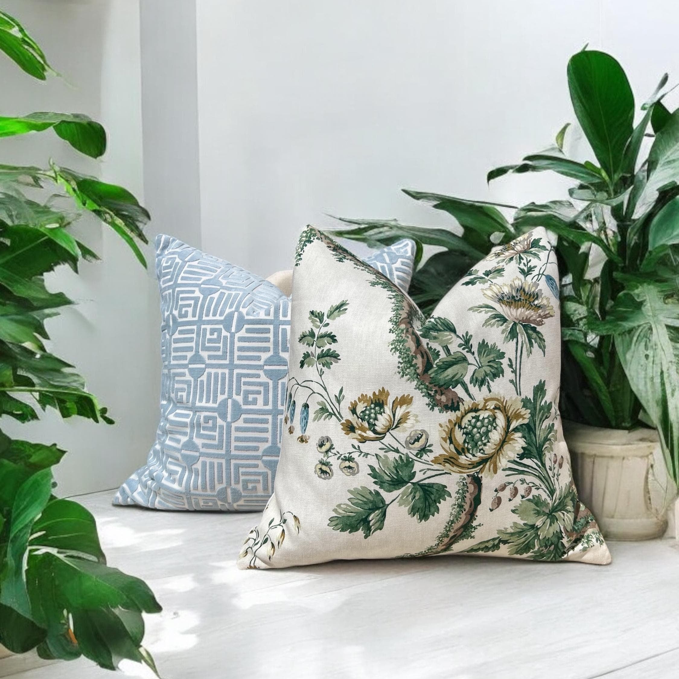 Thibaut Labyrinth Velvet Pillow - Spa Blue