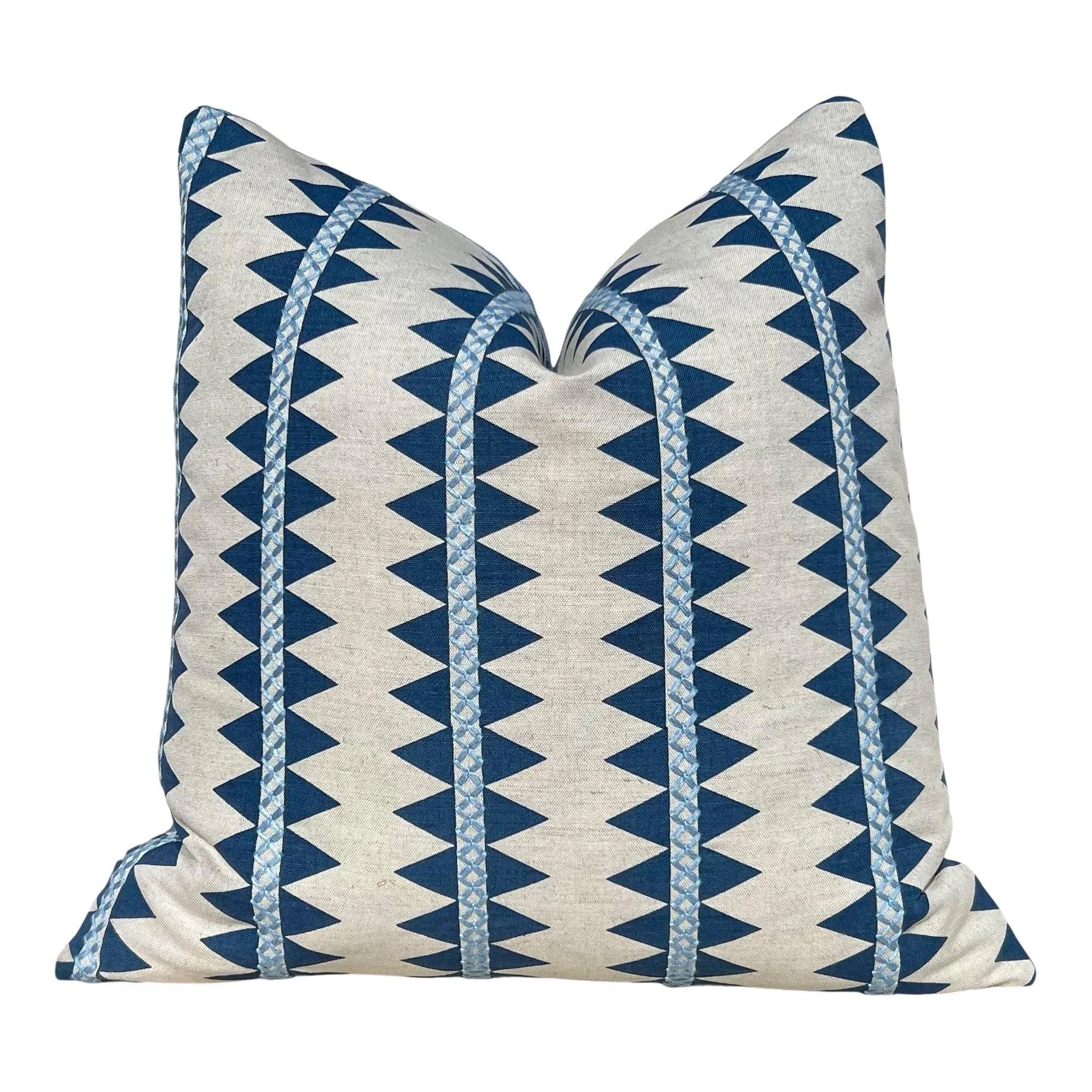 Sale!!! Price is for 2- 16"X16" Ready to Ship Thibaut Reno Stripe Embroidered Pillow Covers - Blue, Natural