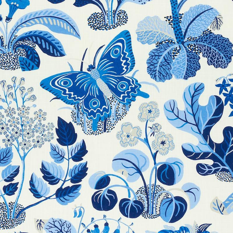 Schumacher Exotic Butterfly Outdoor Pillow in Blue.