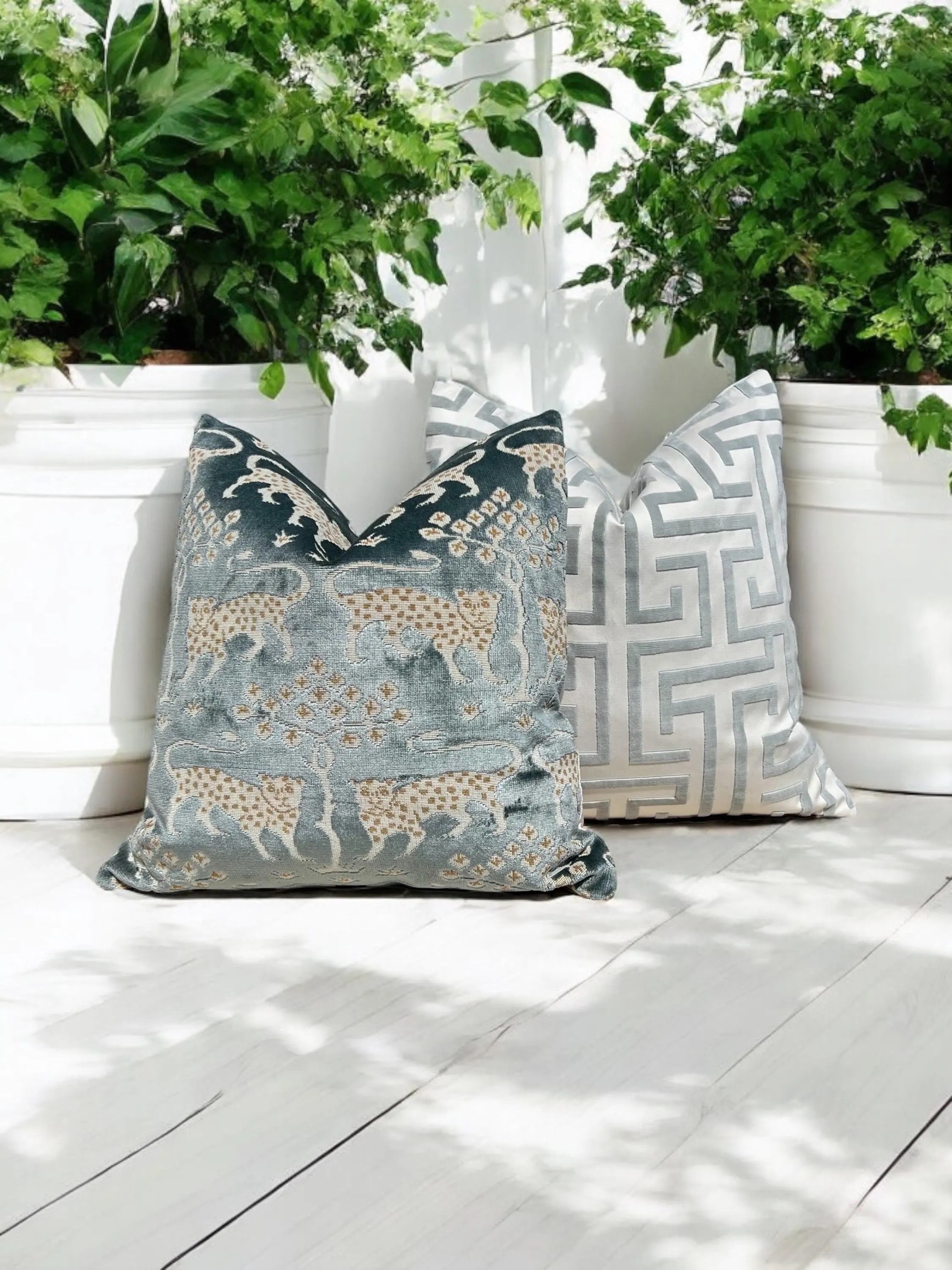 Schumacher Woodland Velvet Pillow Mineral.