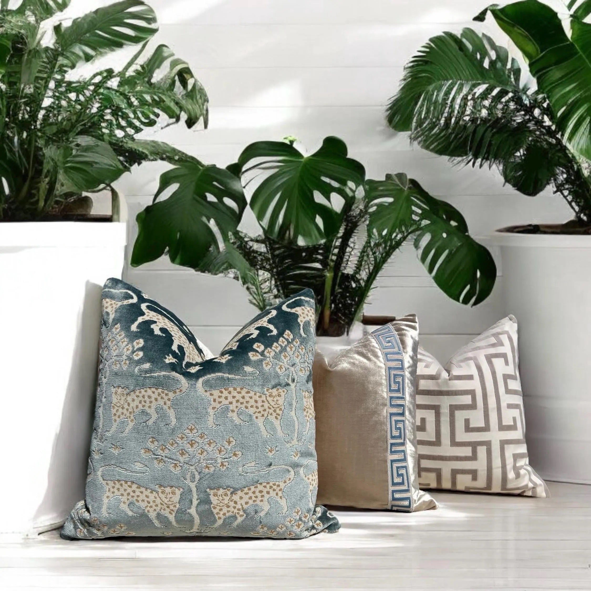 Schumacher Woodland Velvet Pillow Mineral.