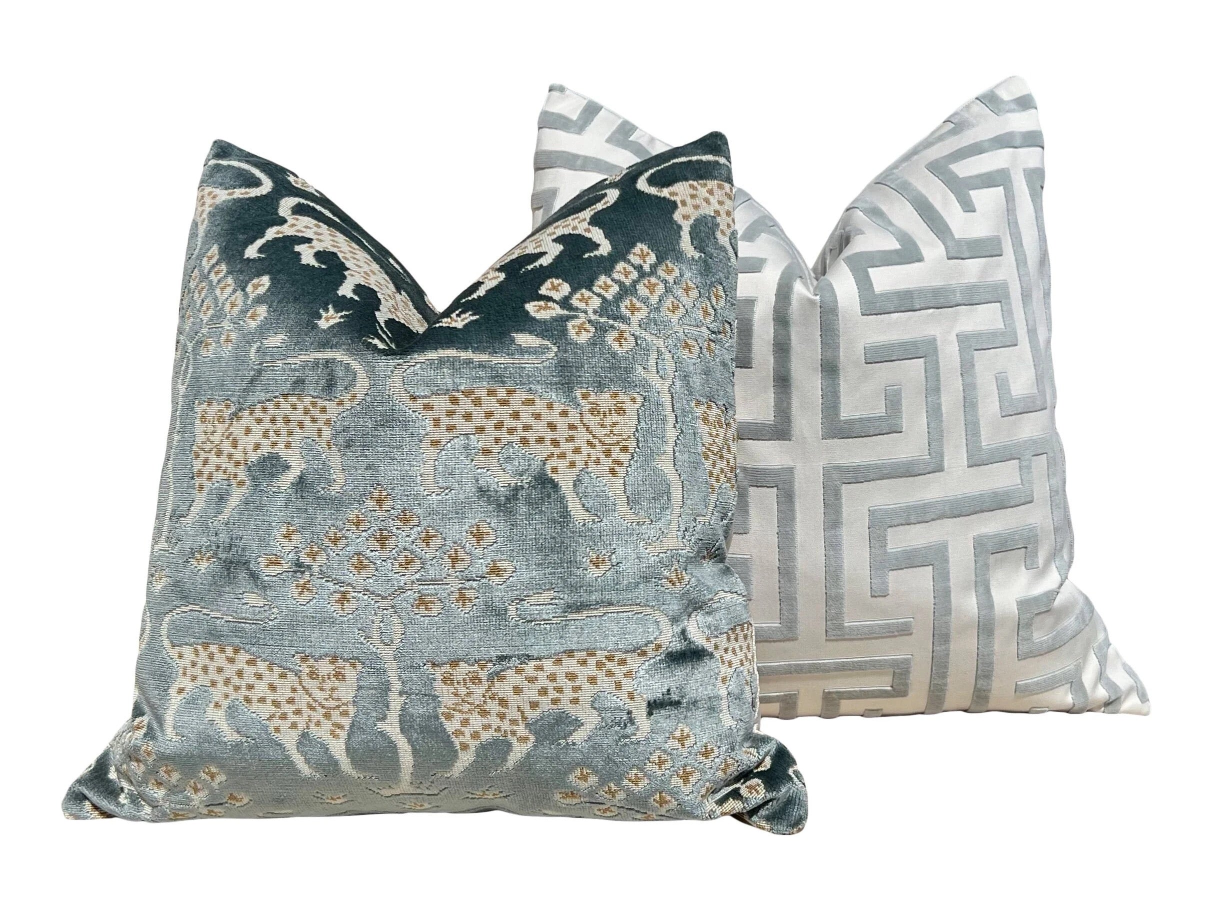 Schumacher Woodland Velvet Pillow Mineral.