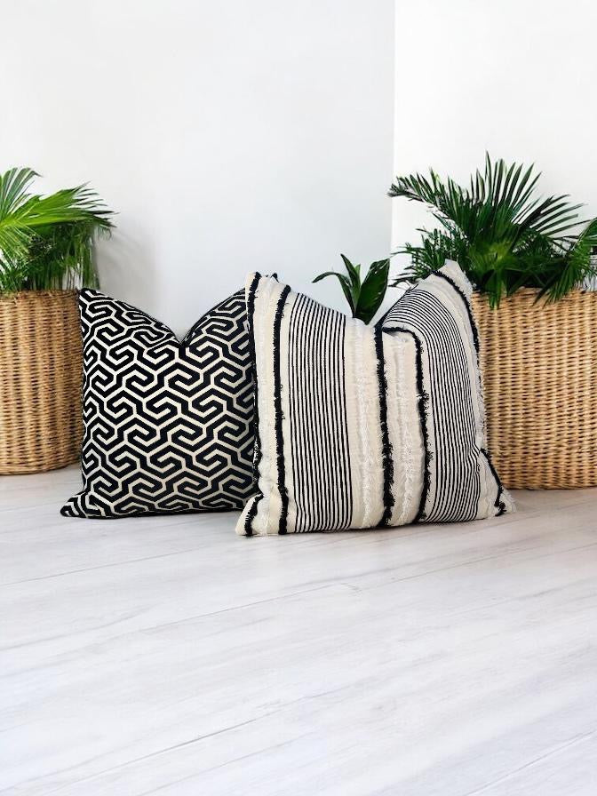 Schumacher Billy Indoor/Outdoor Decorative Pillow Black and White.