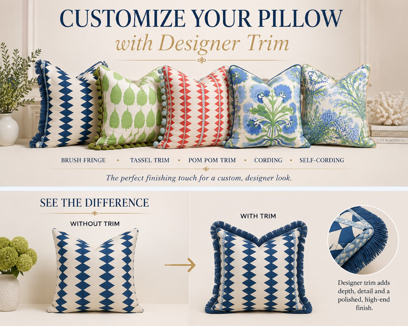 Personalize Your Pillows with Elegant Trims.