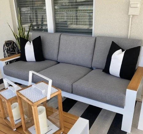 Outdoor Sunbrella Striped Pillow Cover in Black and Off White.