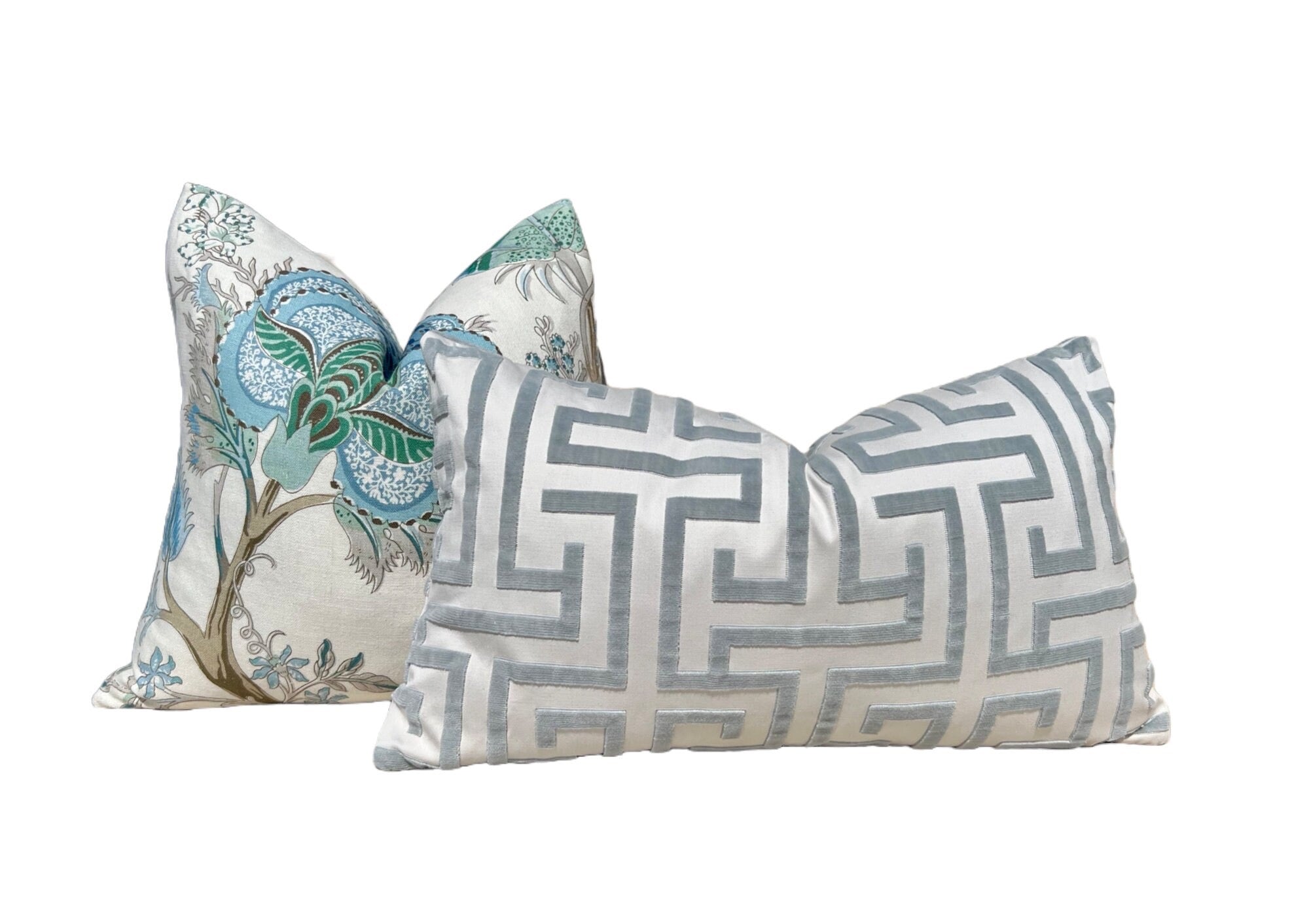 Schumacher Indian Arbre Pillow in Turquoise.