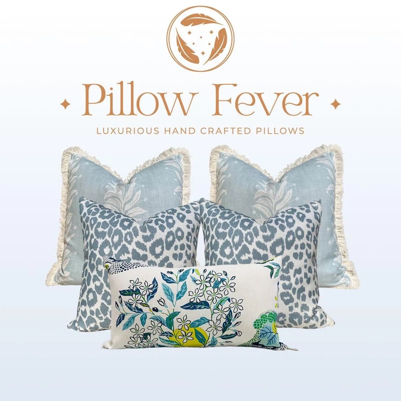 Schumacher Tendril Stripe Outdoor Decorative Pillow in Sky Blue