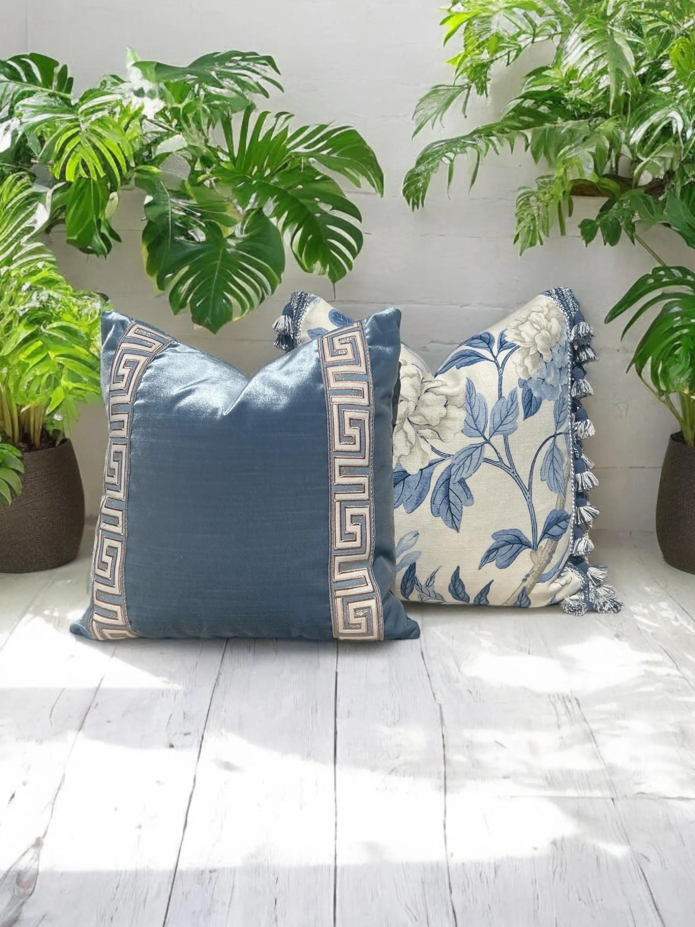 Emperors Garden Pillow in Porcelain Blue.