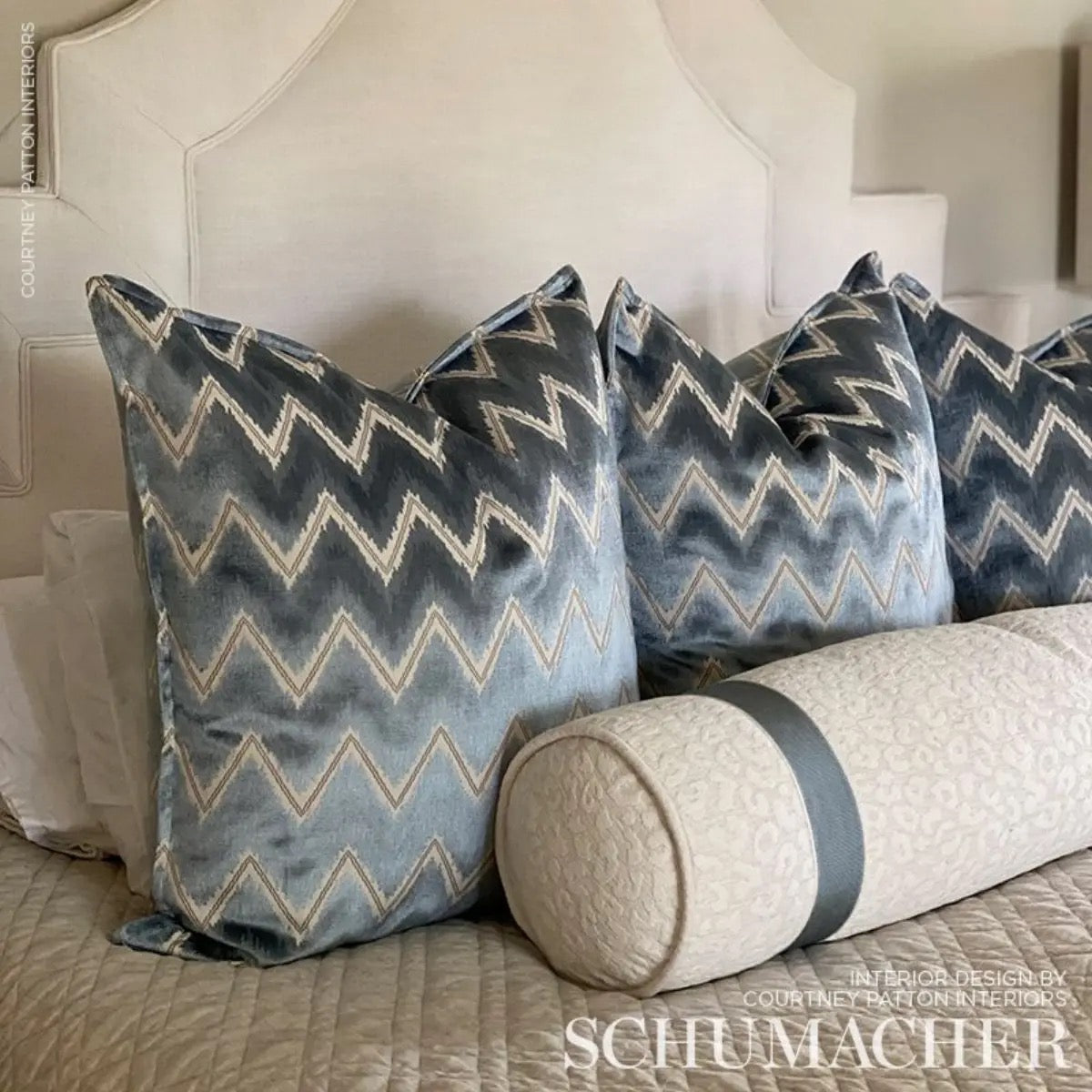 Schumacher Chevron Velvet Pillow in Mineral.