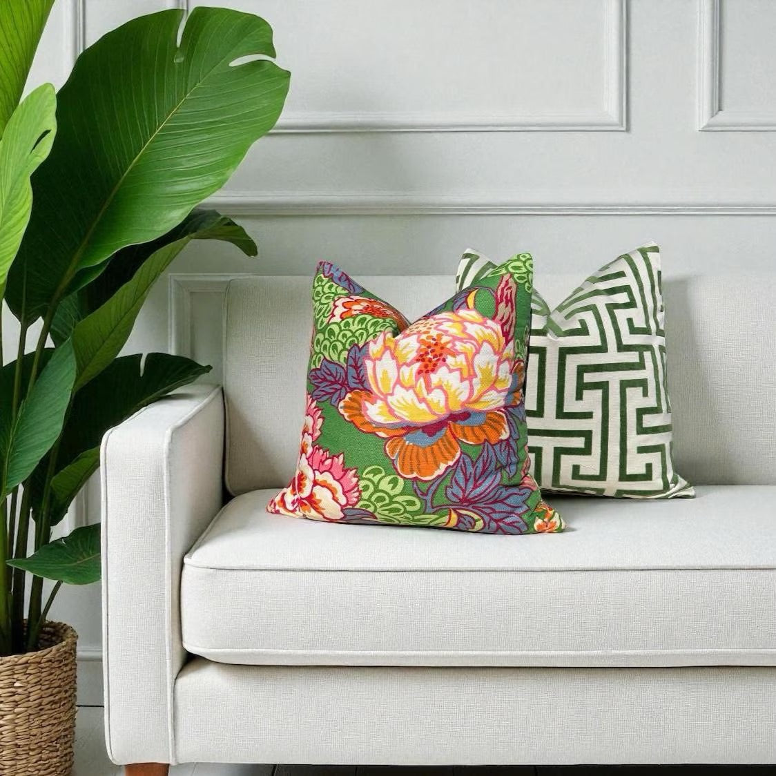 Thibaut Honshu Pillow in Green and Pink.