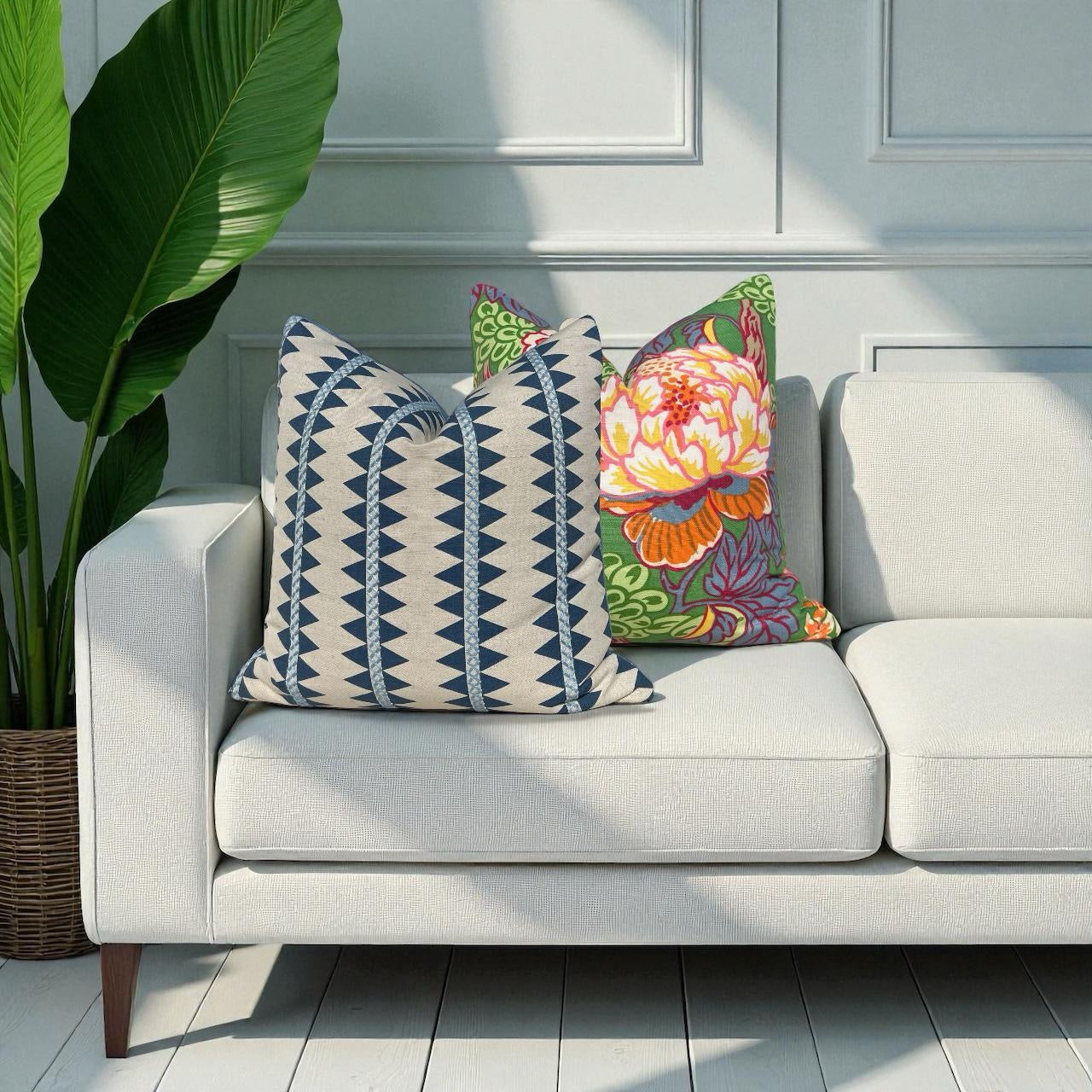 Thibaut Honshu Pillow in Green and Pink.