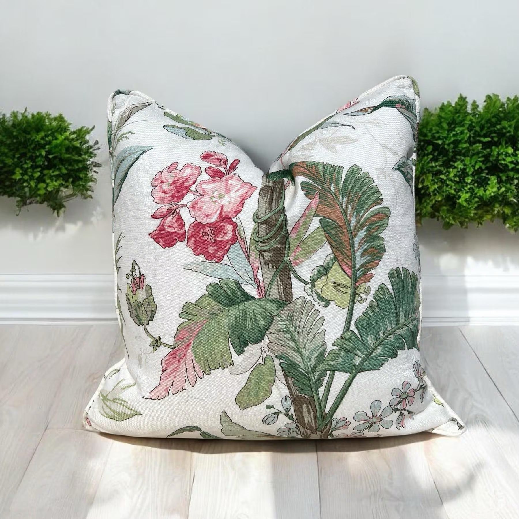 Schumacher Tropique Linen Pillow - Blush, Green