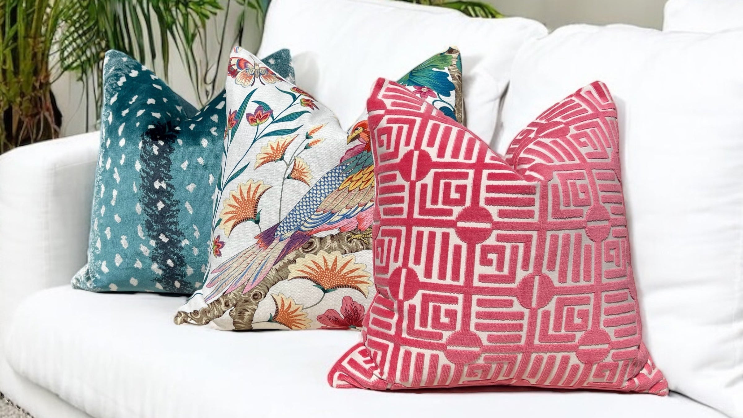 Thibaut Labyrinth Velvet Pillow in Coral.
